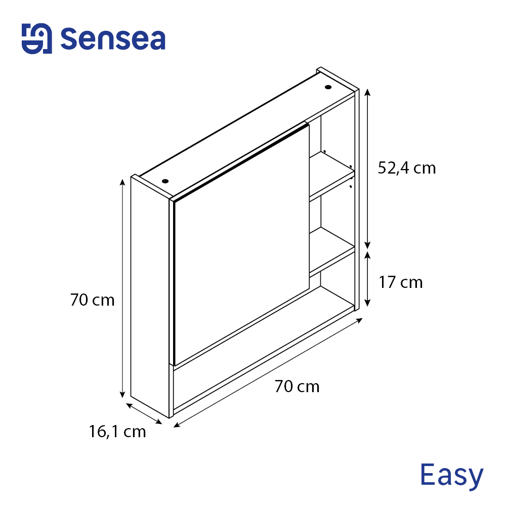 Armoire de toilette l.70 cm H.70 cm P.16 cm, effet chêne naturel, SENSEA Easy 3 - 9