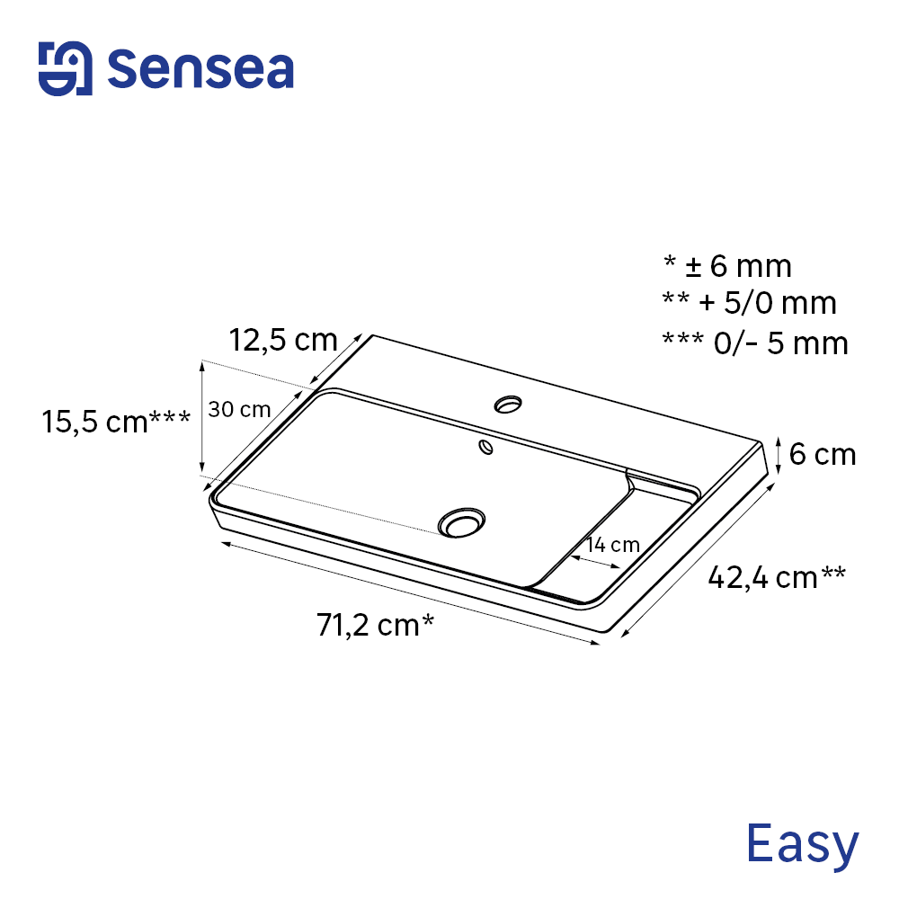 Umywalka ceramiczna nablatowa Easy 71.2x42.4 cm biała Sensea - 3