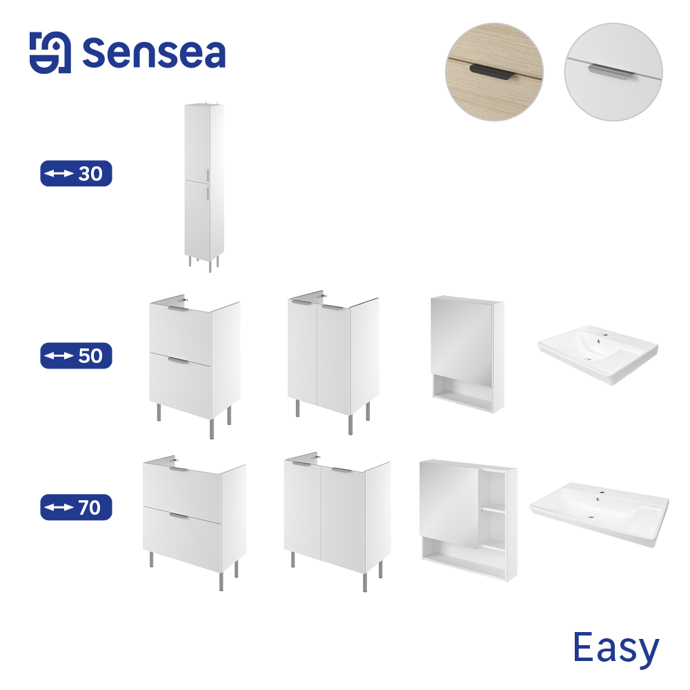 Armoire de toilette l.50 cm H.70 cm P.16 cm, blanc mat, SENSEA Easy 3 - 8