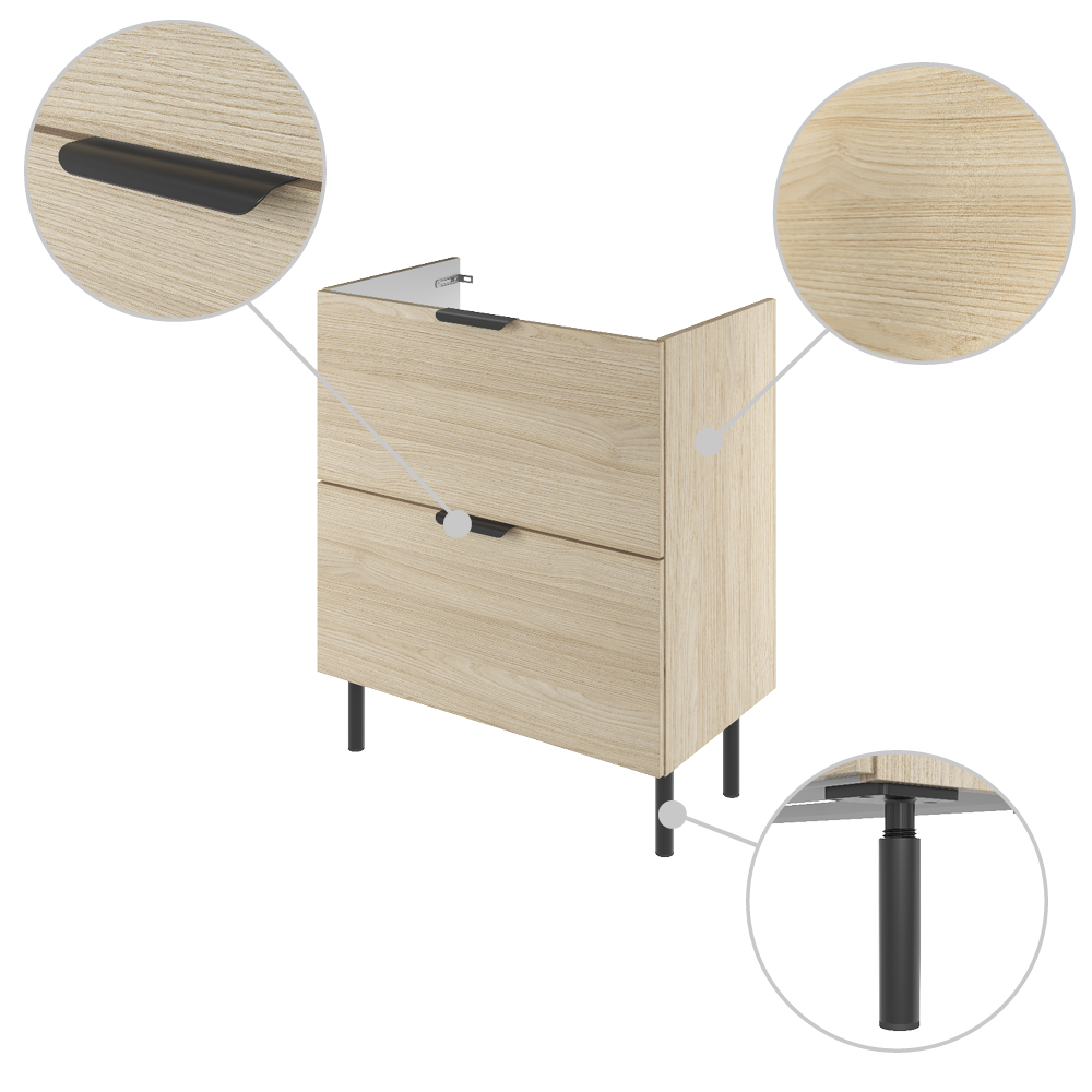 Meuble sous vasque 2t L.70cm x H.81.8cm x P.39.6cm effet chêne naturel Easy 3 - 7