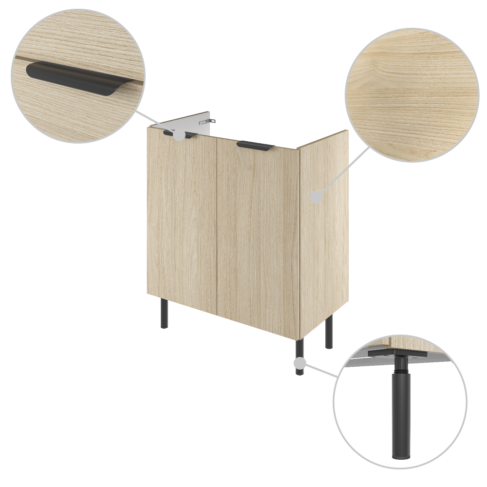 Meuble sous-vasque, 2p L.70cm x H.81.8cm x P.39.6cm effet chêne naturel Easy 3 - 7