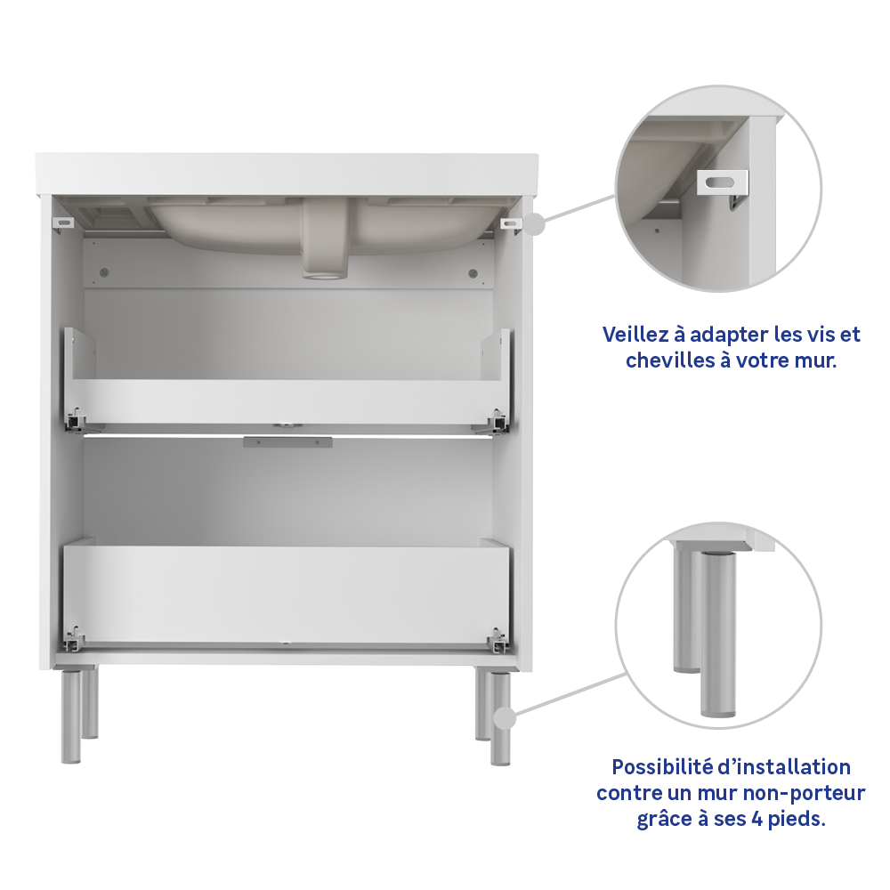 Meuble sous vasque 2t L.70cm x H.81.8cm x P.39.6cm effet chêne naturel Easy 3 - 9