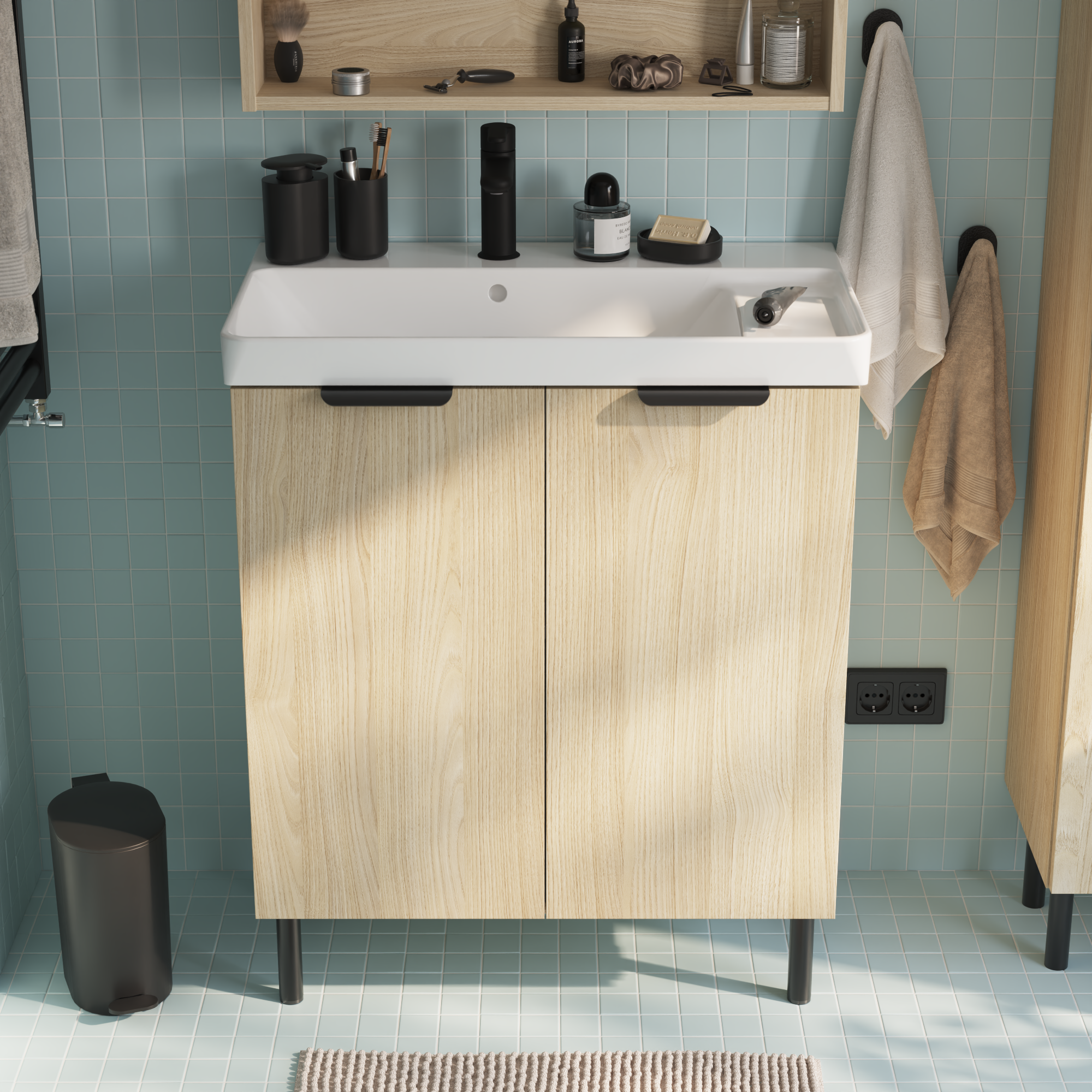 Zestaw szafka umywalkowa stojąca z umywalką 71x42 cm Easy Jasny Dąb Sensea