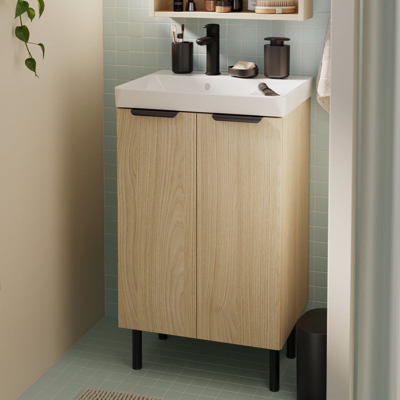 Zestaw szafka umywalkowa stojąca z umywalką 51x42 cm Easy Jasny Dąb Sensea