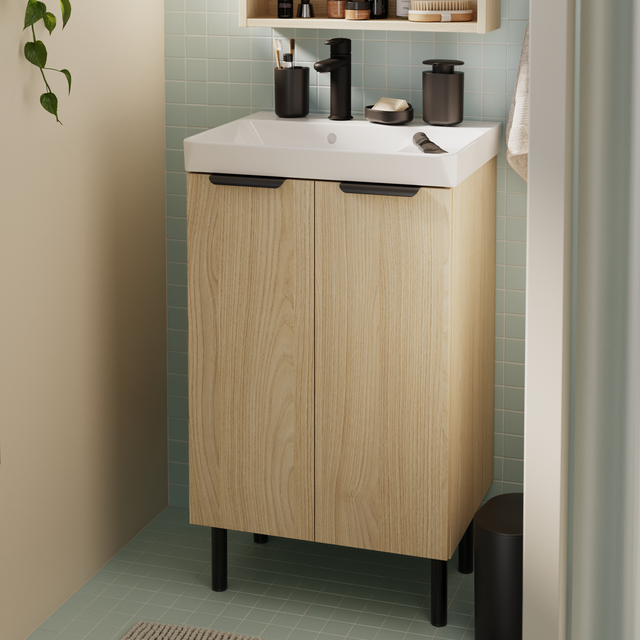 Meuble sous-vasque 2p L.50cm x H.81.8cm x P.39.6cm effet chêne naturel Easy 3