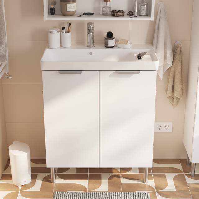 Mobile bagno a terra con lavabo e colonna L 71.2 x H 81.8 x P 39.6 cm in truciolare, 2 ante, top incluso