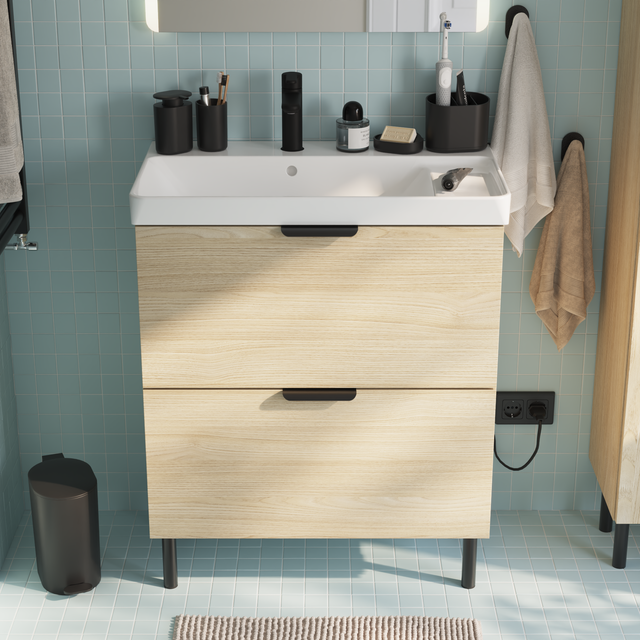 Meuble vasque 2t l.71.2 x H.81.8 x P.39.6cm effet chêne naturel Easy 3