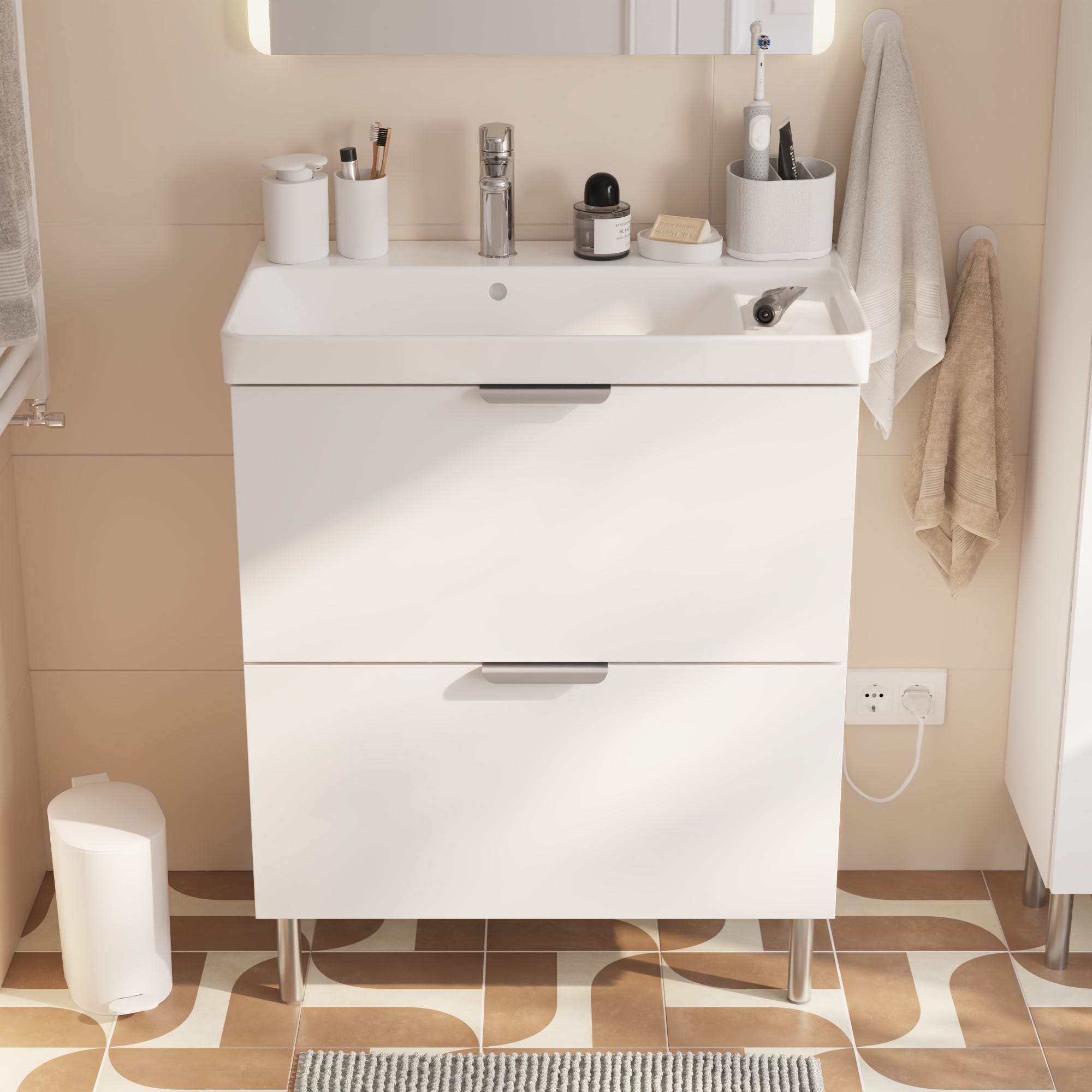 hansgrohe Meuble: Xevolos E, Meuble sous lavabo blanc mat 1570/550 avec hansgrohe Meuble: Xevolos E, Meuble sous lavabo blanc mat 1570/550 avec