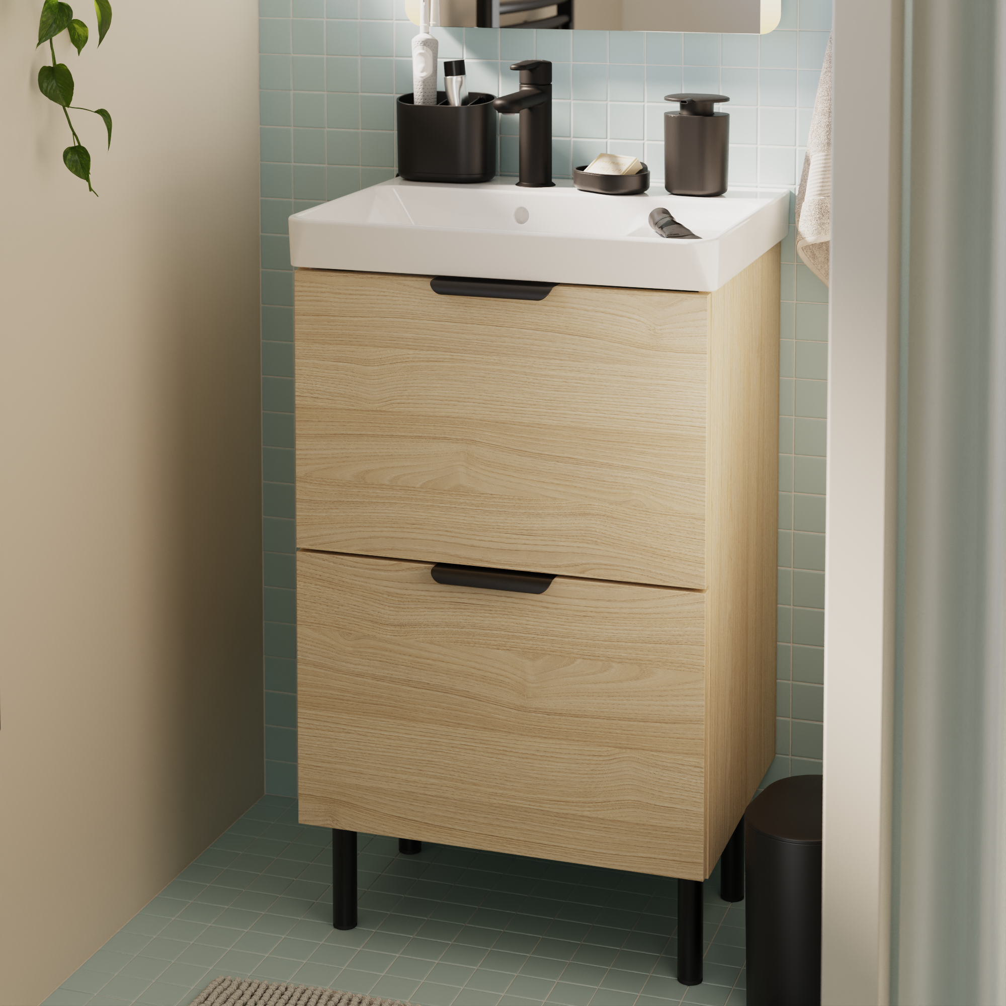 Zestaw szafka umywalkowa stojąca z umywalką 2 szuflady 51x42 cm Easy Jasny Dąb Sensea