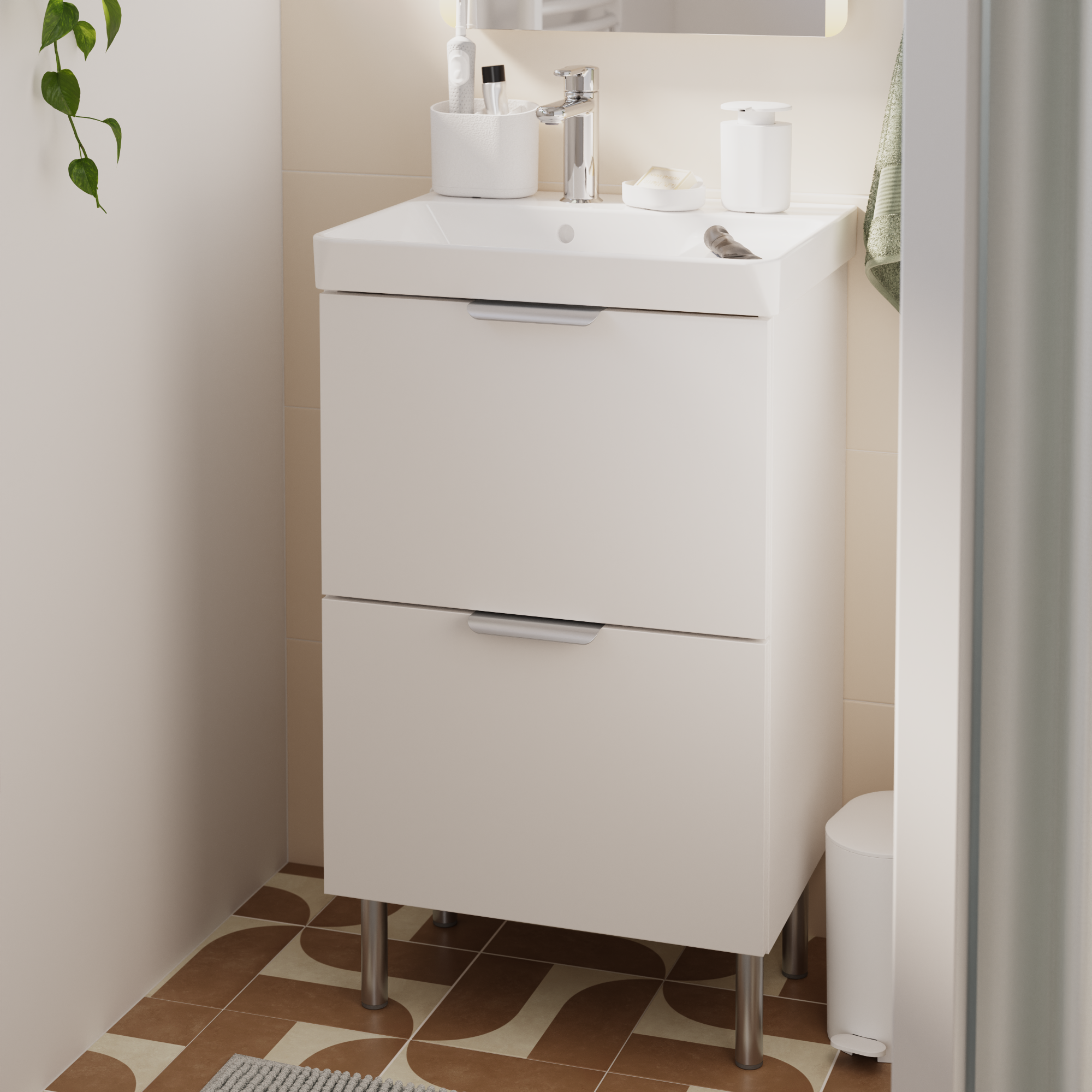 Zestaw szafka umywalkowa stojąca z umywalką 51x42 cm 2 szuflady Easy biały mat Sensea