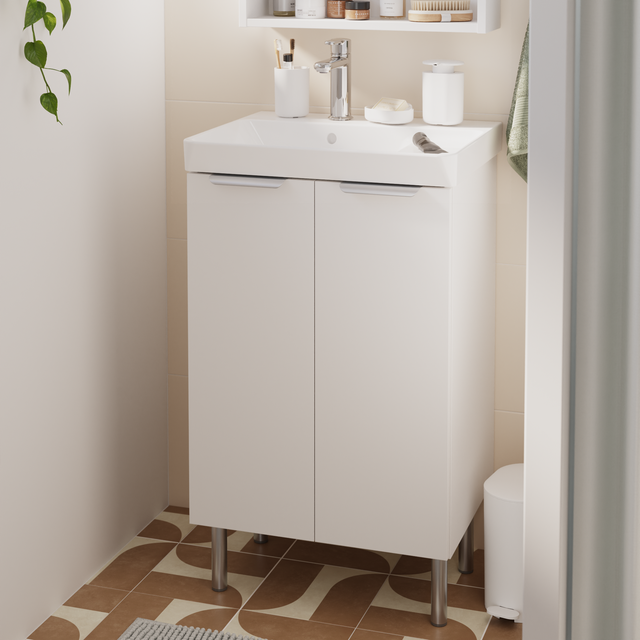 Mobile da bagno sospeso sotto lavabo L 50 x H 81.8 x P 39.6 cm bianco laccato opaco, 2 ante SENSEA Easy