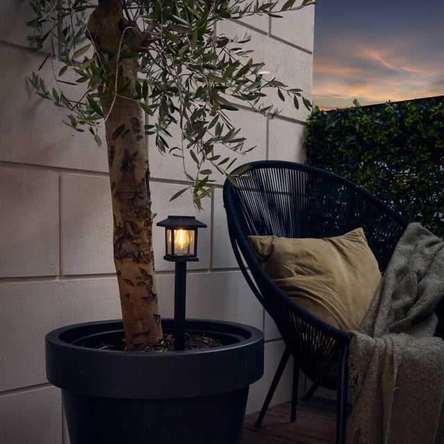 Baliza jardín solar exterior LED negro INSPIRE Odelime IP44 sensor crepuscular