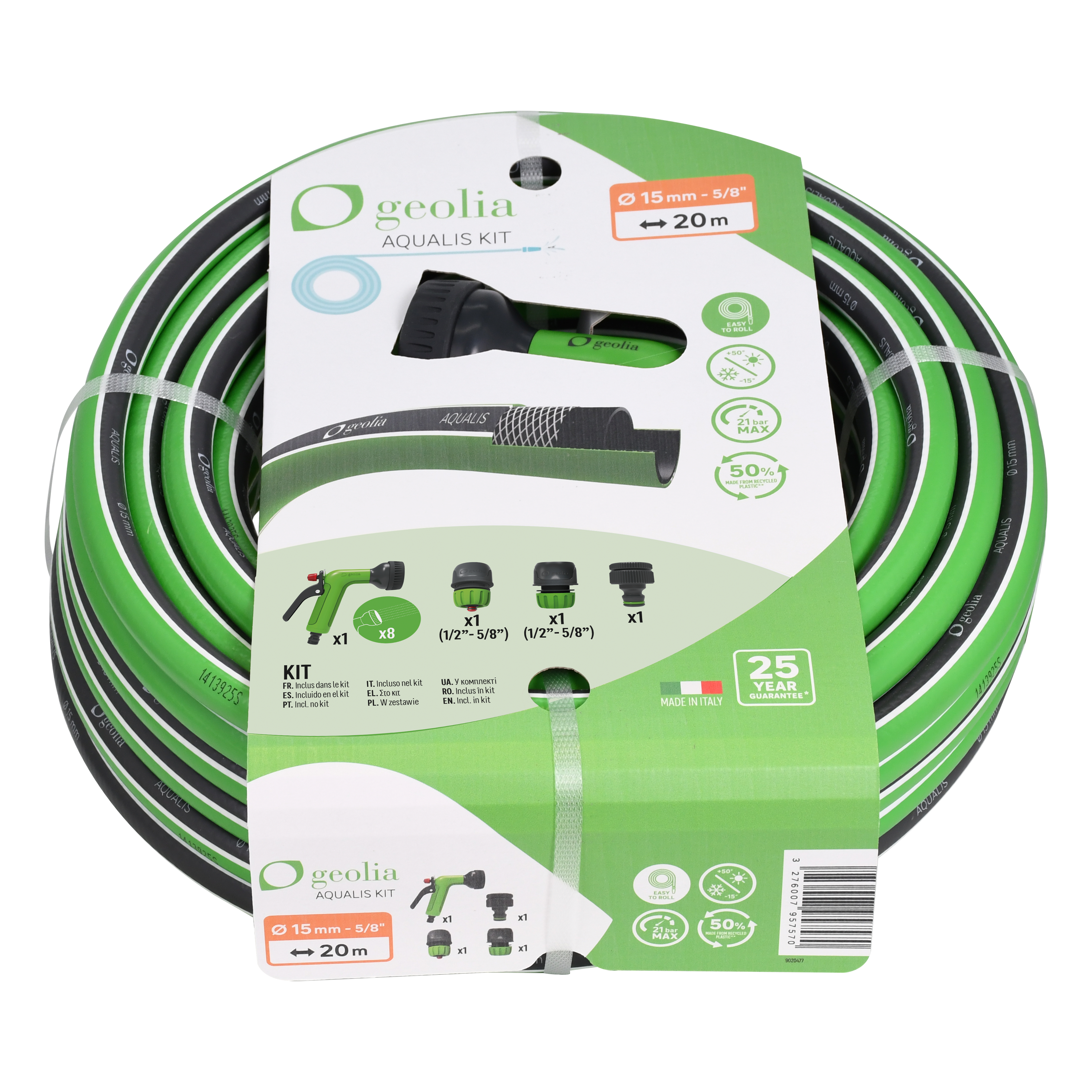 Manguera equipada geolia aqualis de pvc de 15 mm de ø y 20 m de longitud