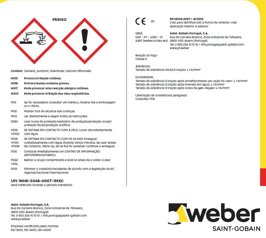 Cimento cola WEBERCOL FLEX LEV - 2