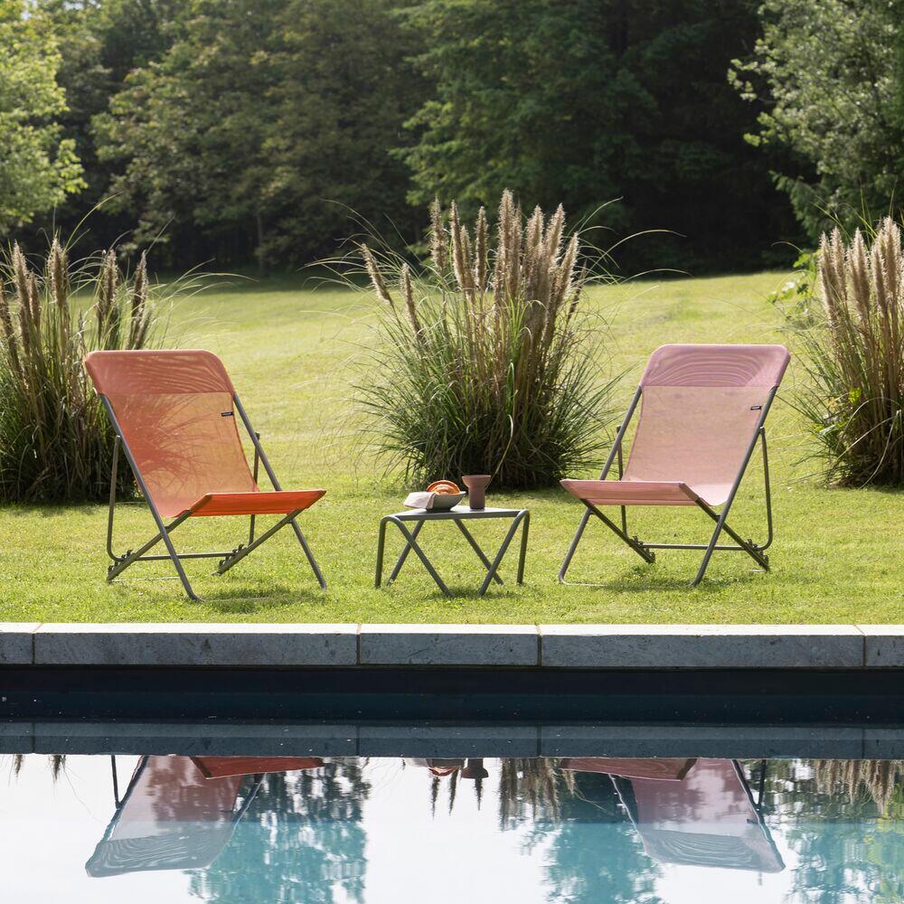 Transat de jardin LAFUMA MOBILIER Maxi transat batyline en acier rose cerisier - 3