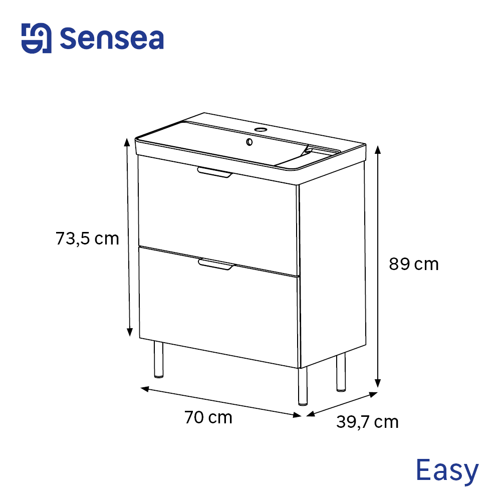 Mobile bagno a terra con top incluso L 71.2 x H 81.8 x P 39.6 cm in truciolare 2 cassetti - 6