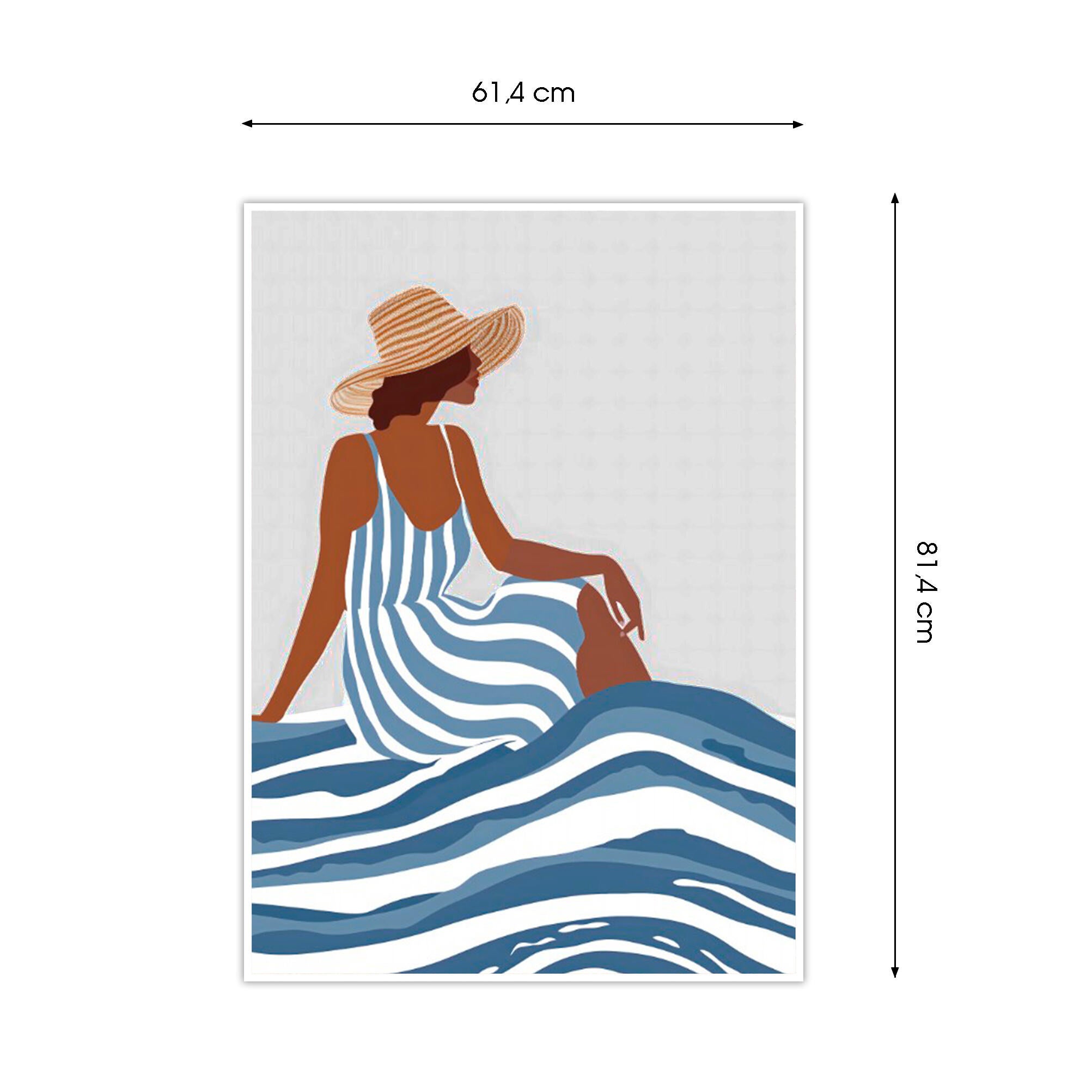 Cuadro pintura impresa enmarcada Personajes rectangular de 61 x 81 cm. MDF Mujer junto al mar blanco. Marco color Blanco - 3