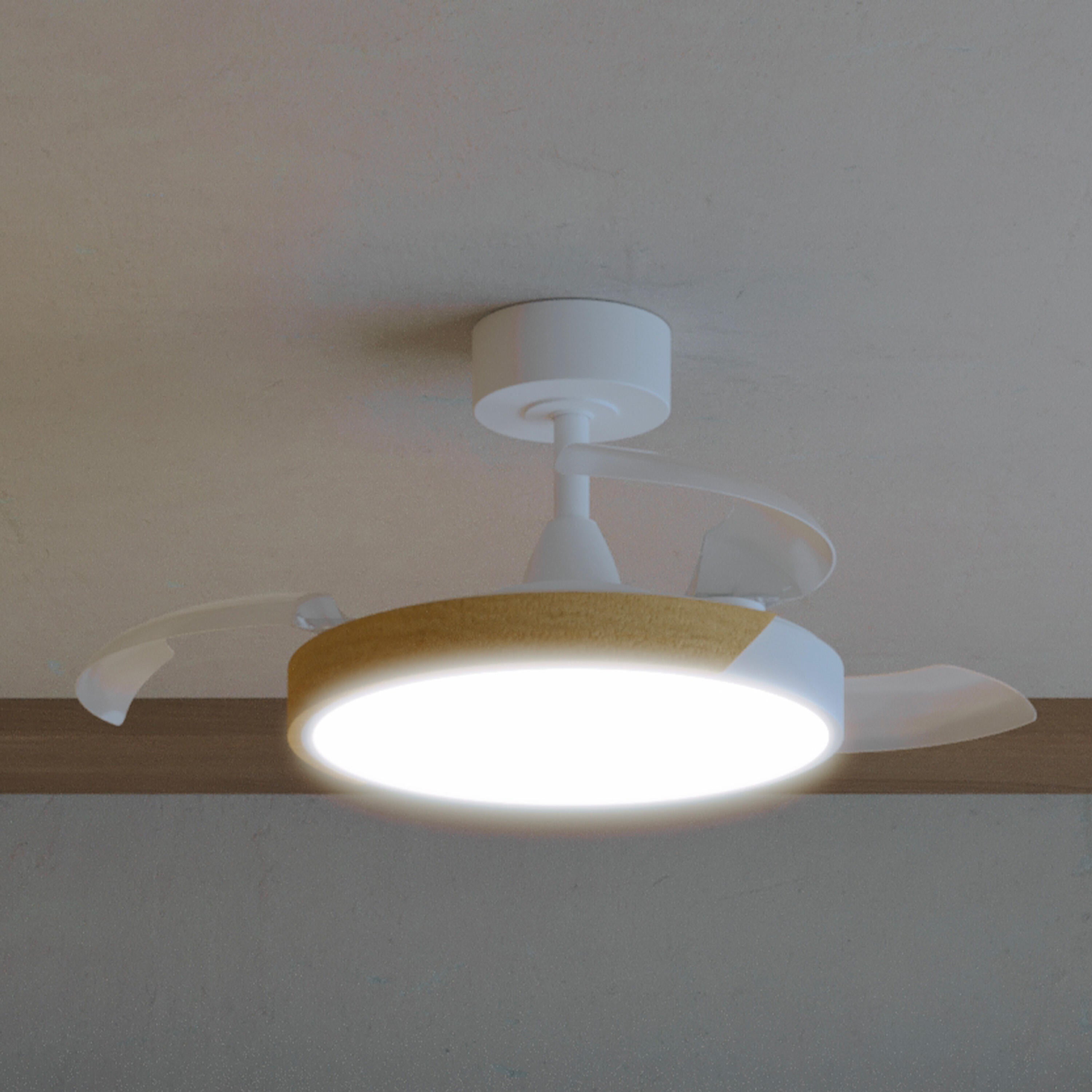 Ventoinha de teto com lâmpada silenciosa 3 pás motor DC D91 3500 Lm branco madeira Furtuna Inspire
 - 20