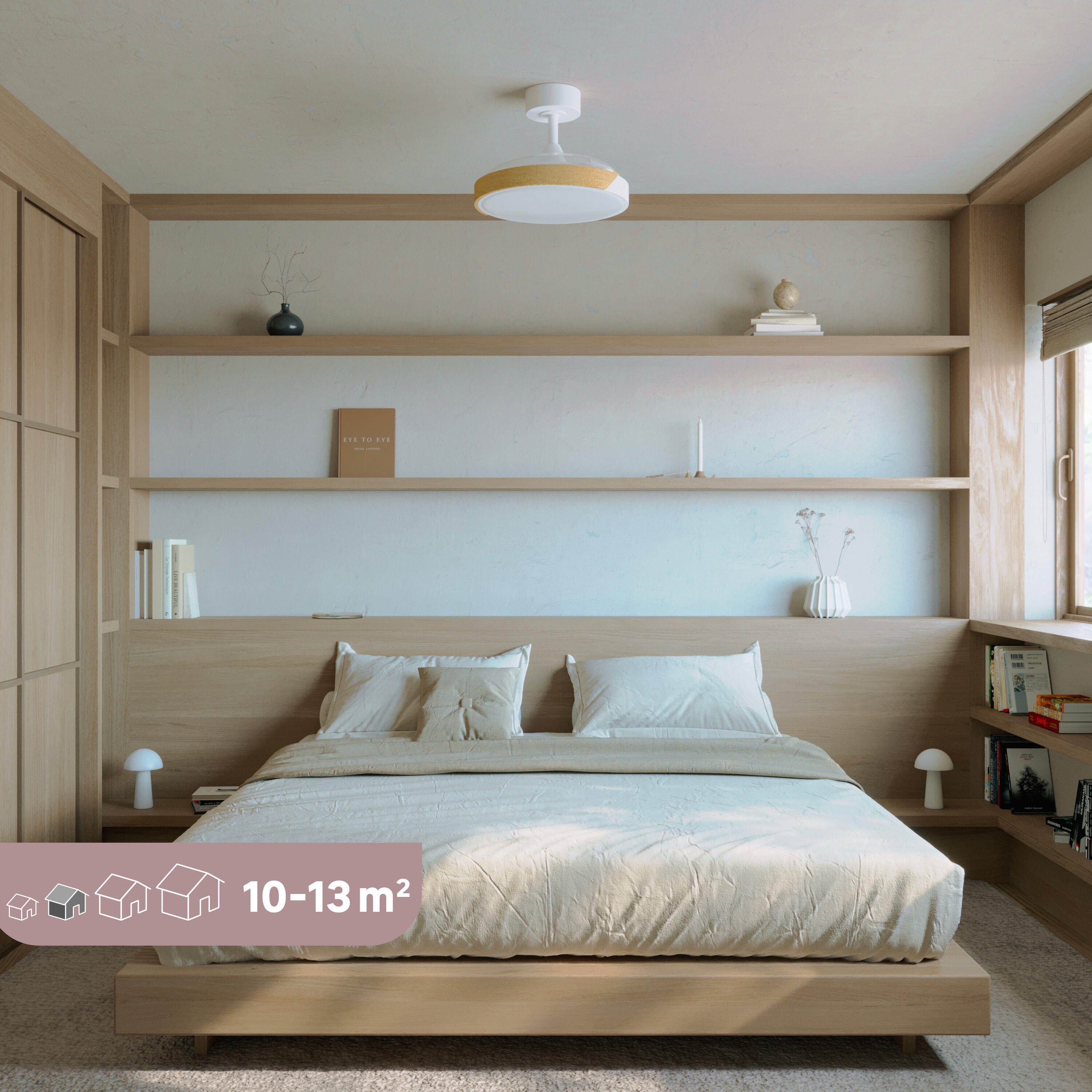 Ventoinha de teto com lâmpada silenciosa 3 pás motor DC D91 3500 Lm branco madeira Furtuna Inspire
 - 3