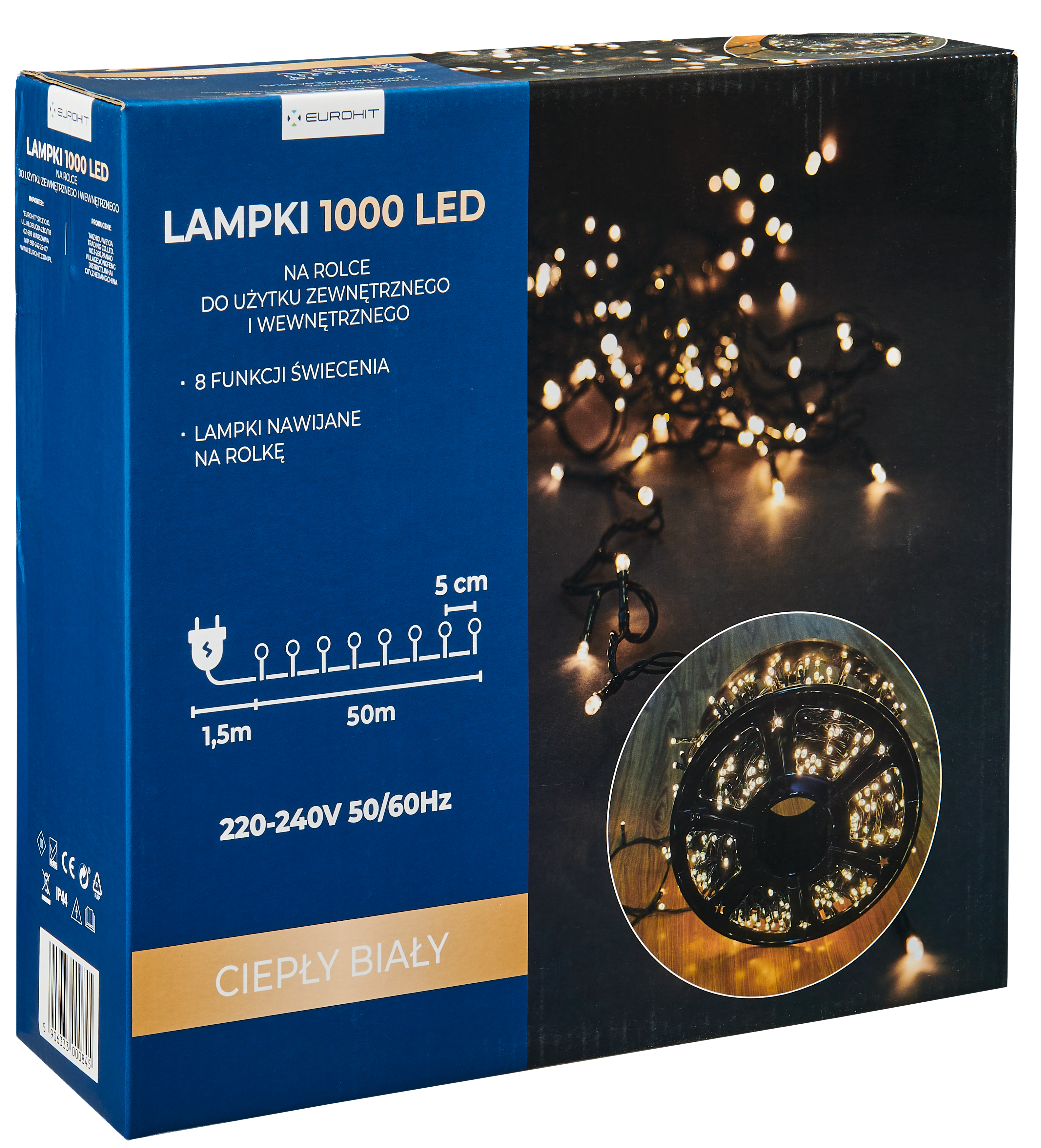 Lampki choinkowe zewnętrzne 1000 LED 8 funkcji, programator, ciepły biały EUROHIT - 6