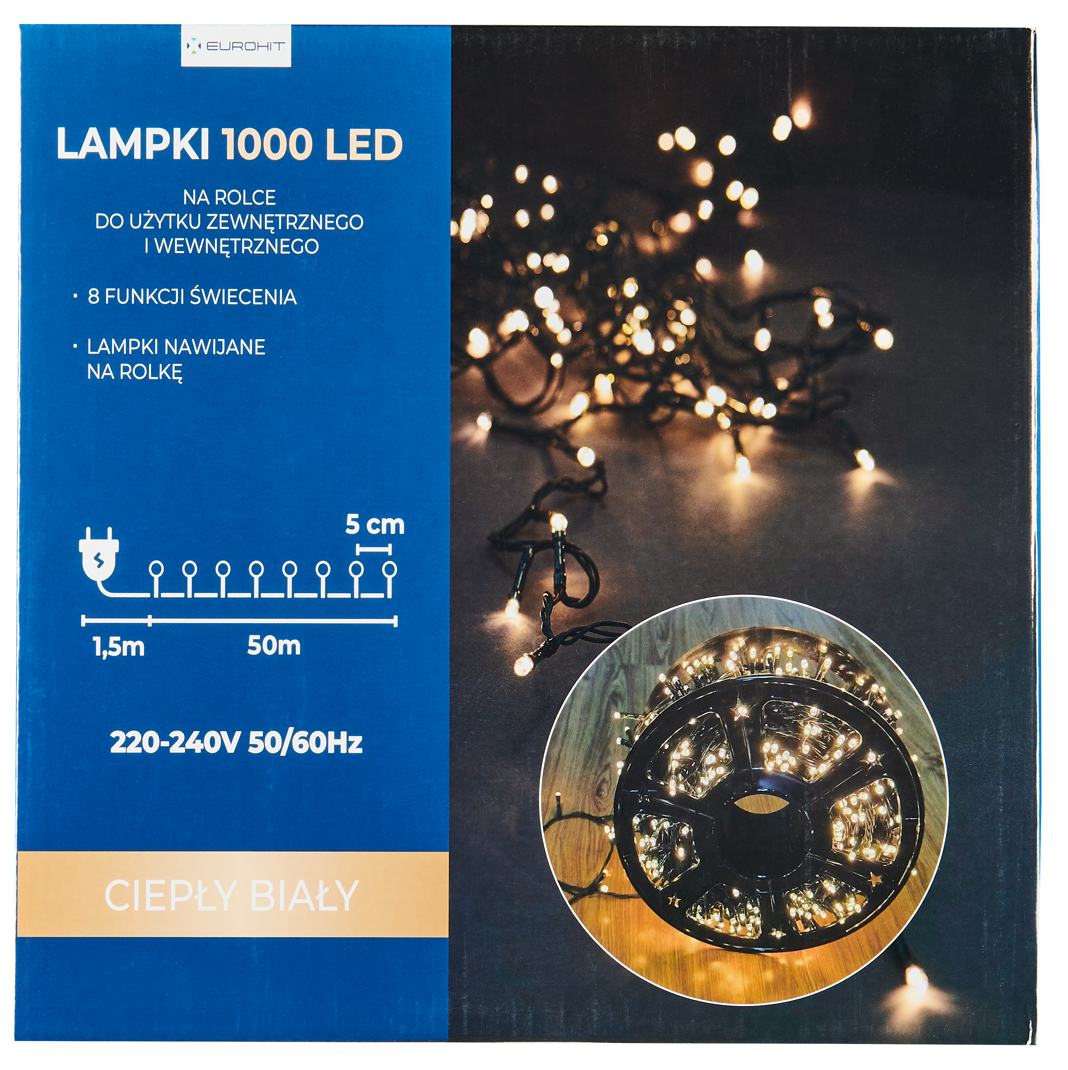 Lampki choinkowe zewnętrzne 1000 LED 8 funkcji, programator, ciepły biały EUROHIT - 5