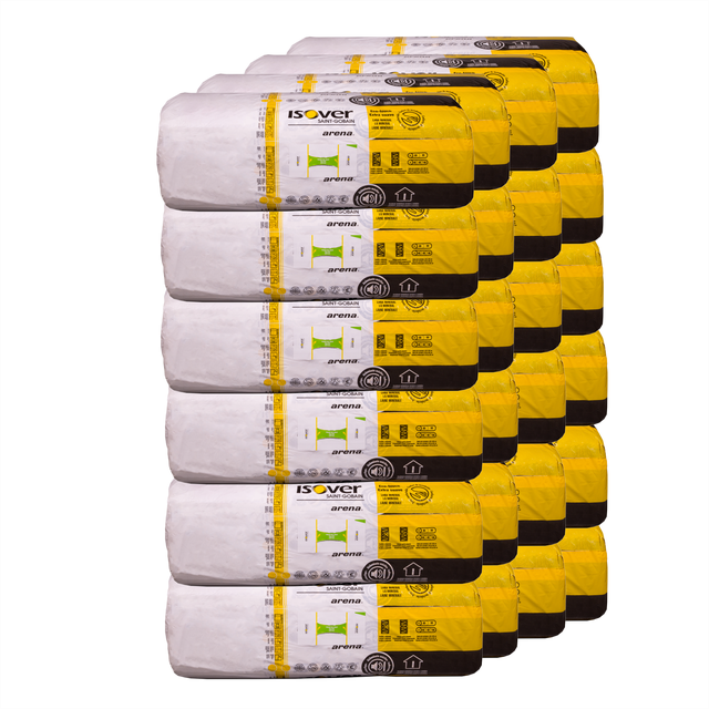 Palé 24 paquetes (194,40m2) panel fibra de vidrio ISOVER ARENA APTA Espesor 65mm 1,35x0,6m R=1,91