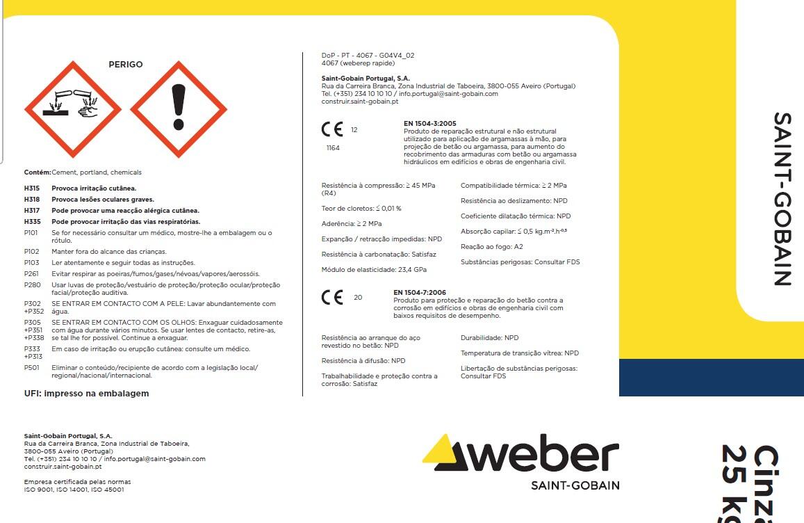 Argamassa de fixação e reparação rápida WEBERTEC RAPID 25KG - 2