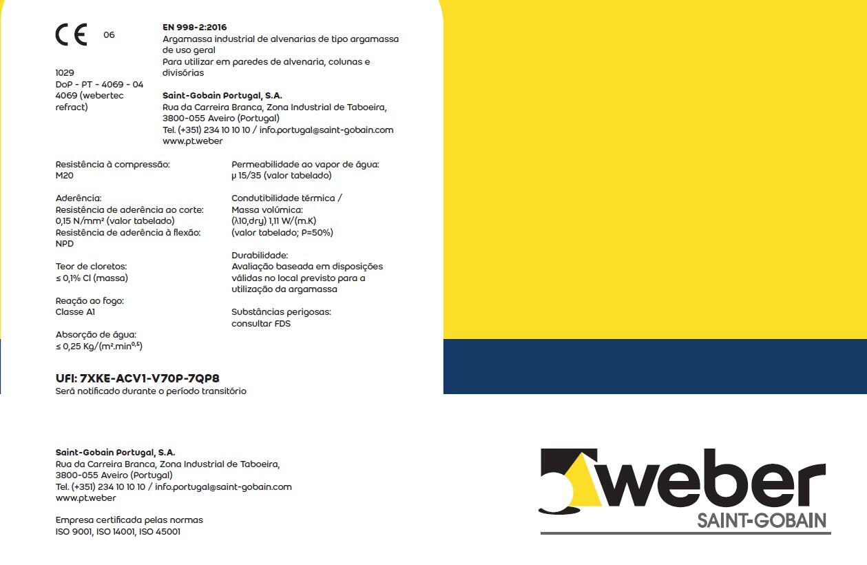 Argamassa refratária WEBERTEC REFRACT 5KG - 2