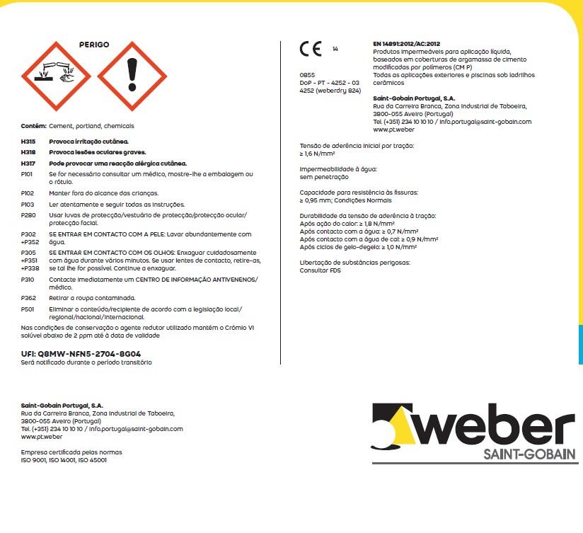 Argamassa de impermeabilização WEBERDRY 824 20KG - 3