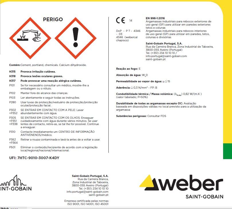 Argamassa para preparação e consolidação WEBERCAL CHAPISCO - 3