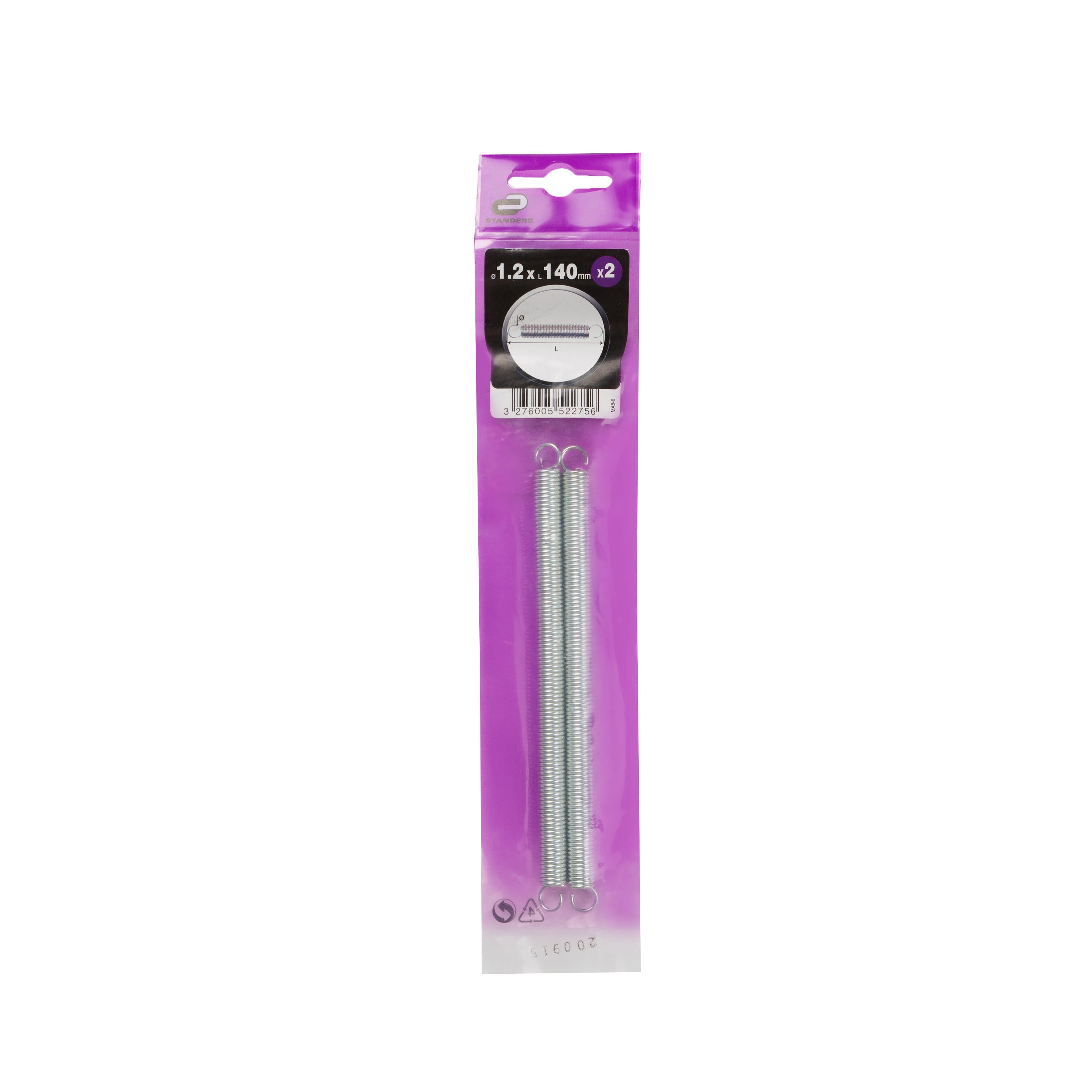 Molla a trazione STANDERS in acciaio zincato Ø 1.2 x 140 mm, 2 pezzi - 4