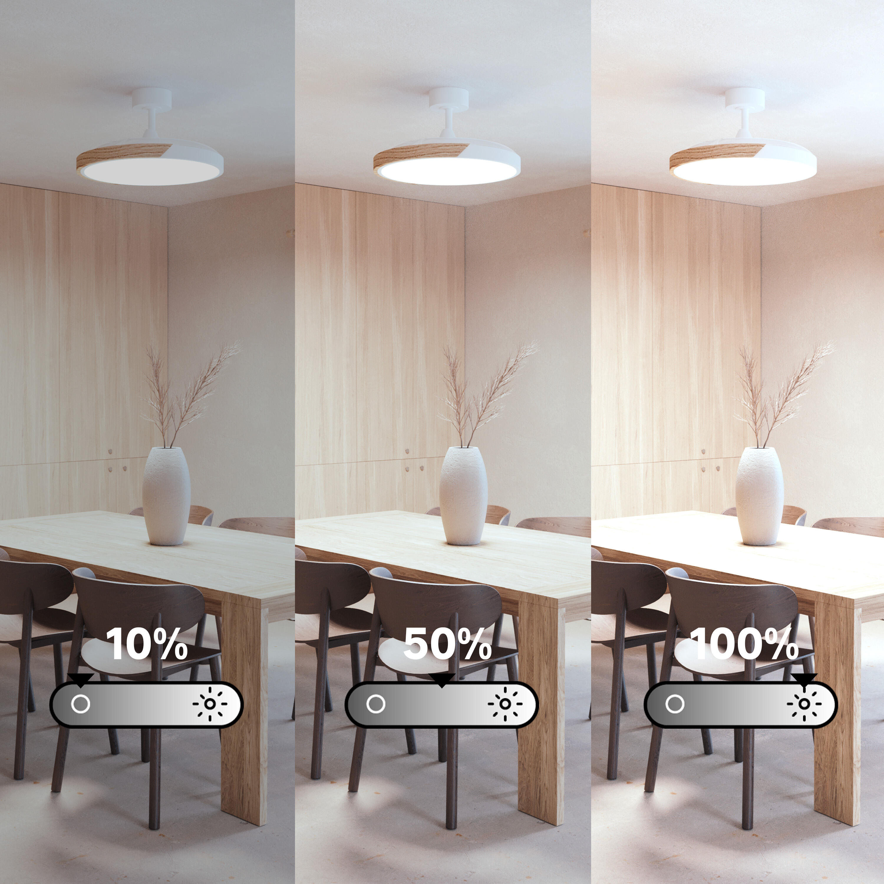 Ventilador de techo con luz silencioso DC 30W con mando ø122 cm Furtuna INSPIRE blanco luz CCT 3 aspas retráctiles tipo lámpara| 6 velocidades| modo verano/invierno| temporizador| brisa| recomendado de 20 a 40m² - 6