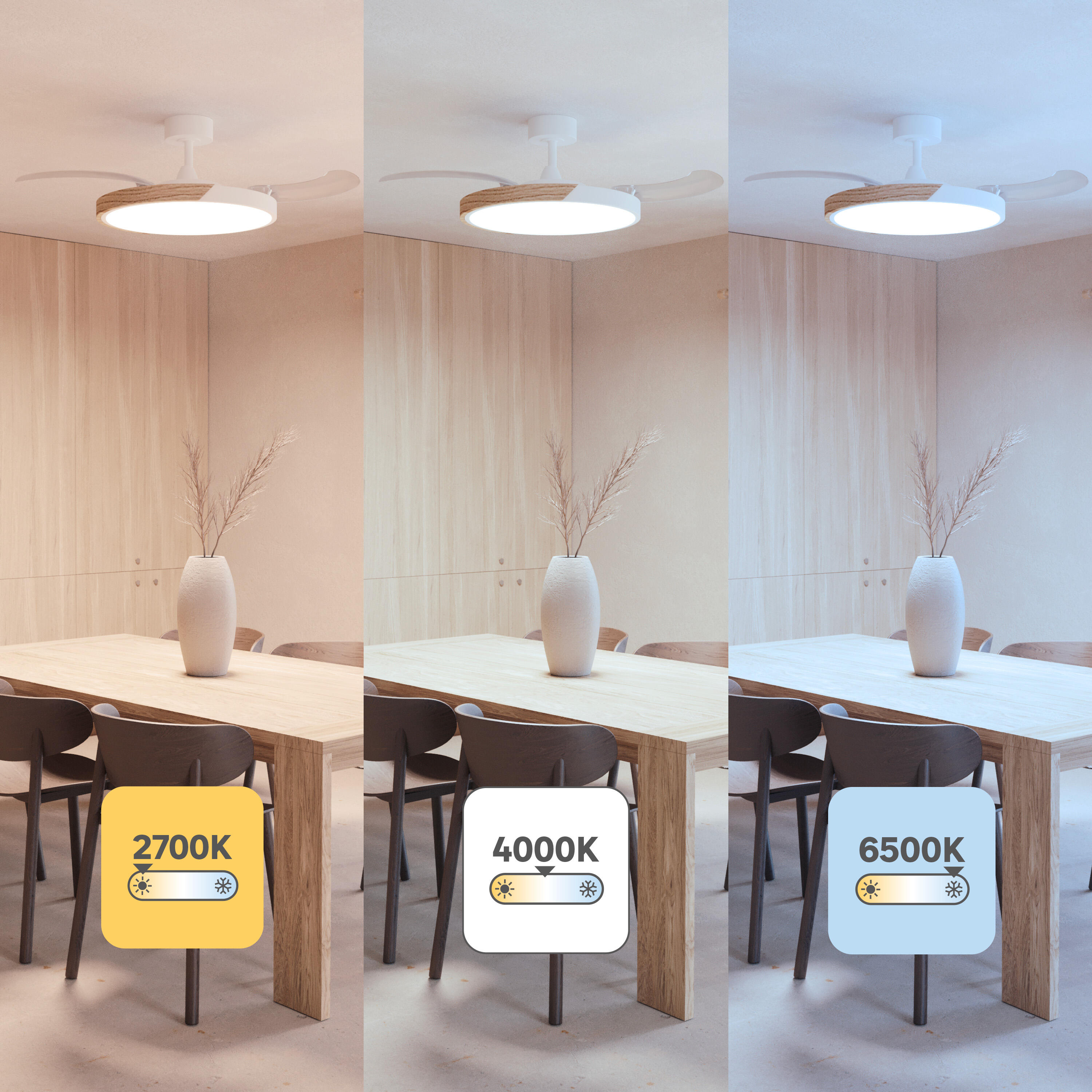 Ventilador de techo con luz silencioso DC 30W con mando ø122 cm Furtuna INSPIRE blanco luz CCT 3 aspas retráctiles tipo lámpara| 6 velocidades| modo verano/invierno| temporizador| brisa| recomendado de 20 a 40m² - 7