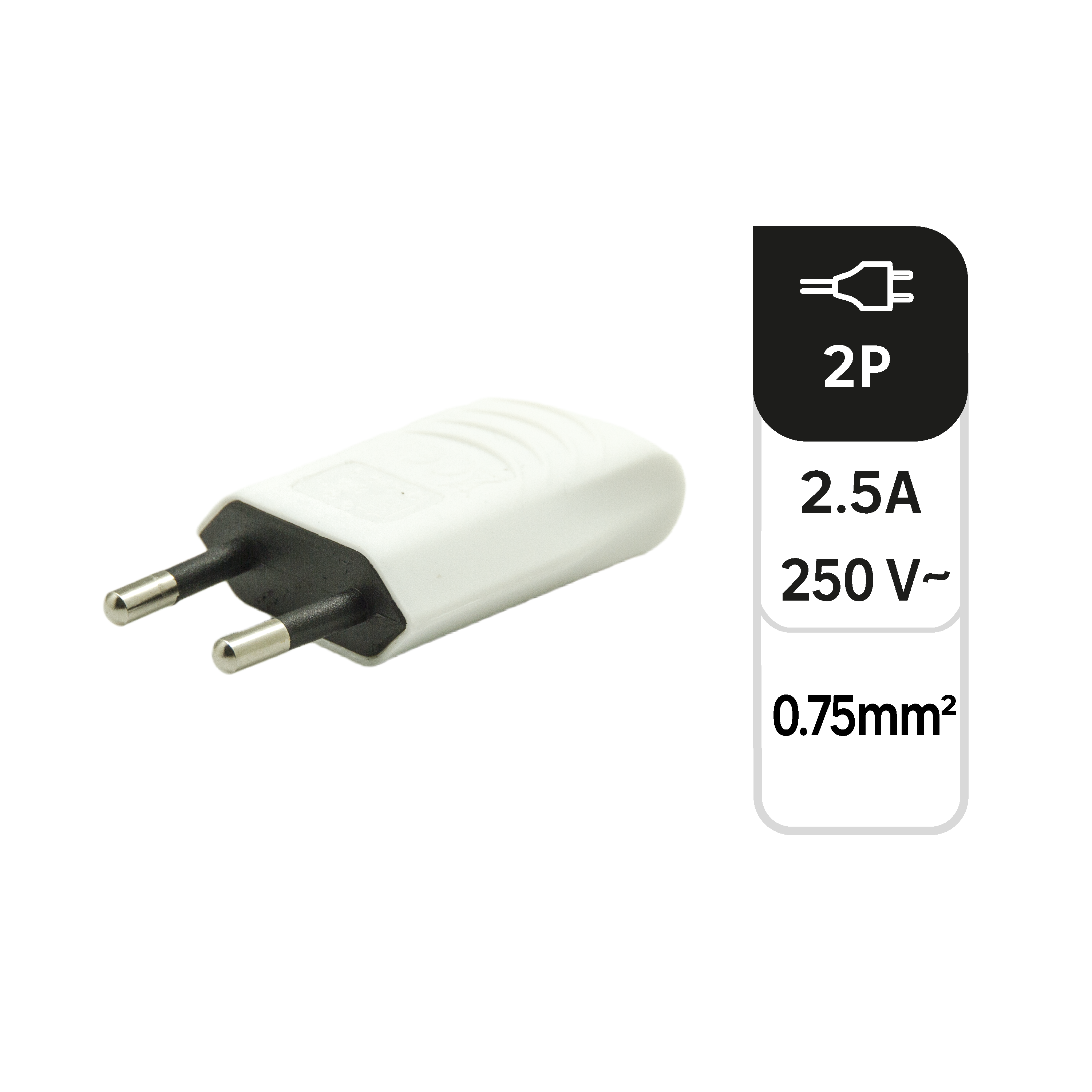 Wtyczka męska 2P 2.5A płaska Biała - 6