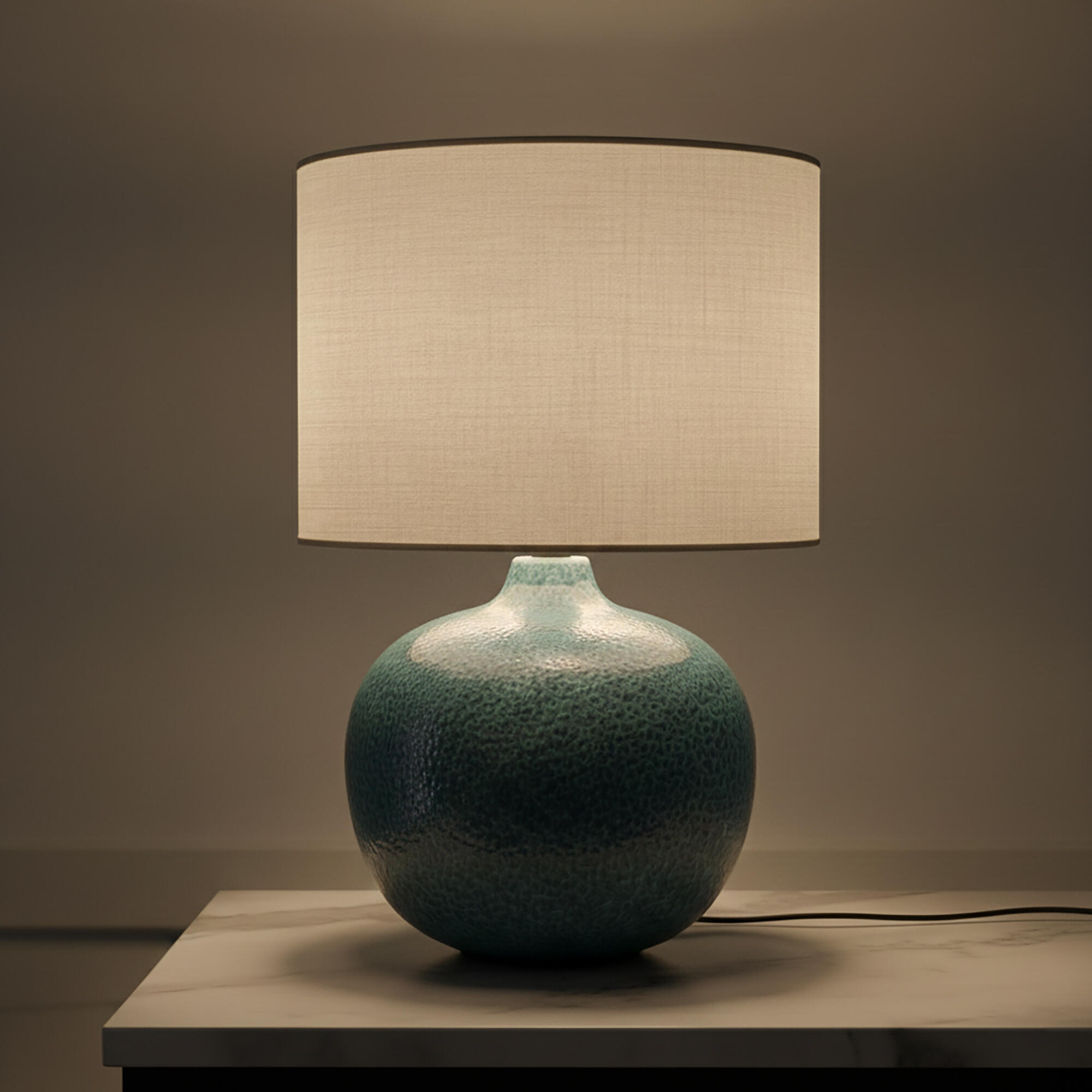 Lámpara de mesa compatible con casquillo E27 Gianira XTRELAMP con estructura cerámica azul pantalla blanca de lino alimentación a red - 7