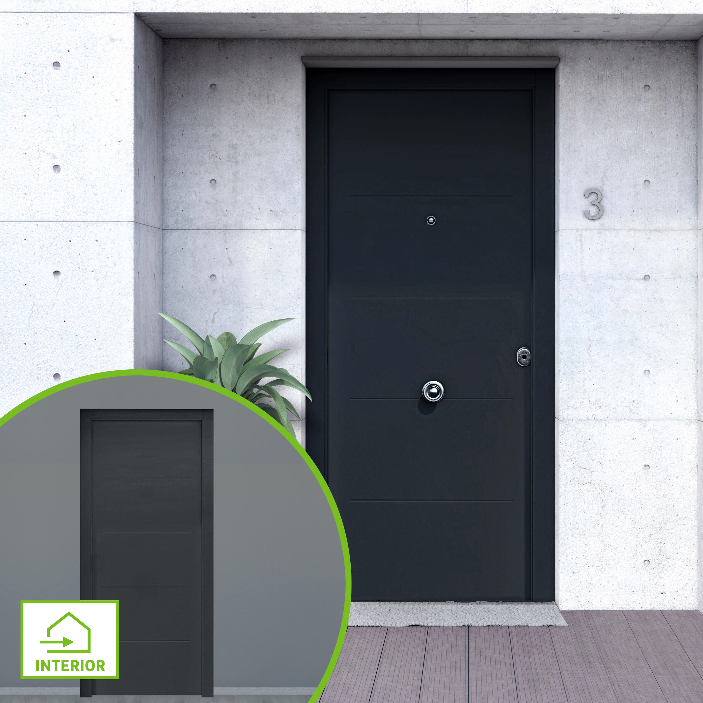 Puerta de entrada metálica serie Saga fresada gris 7016 /interior fresada gris 7016 apertura izquierda 210x90cm - 2