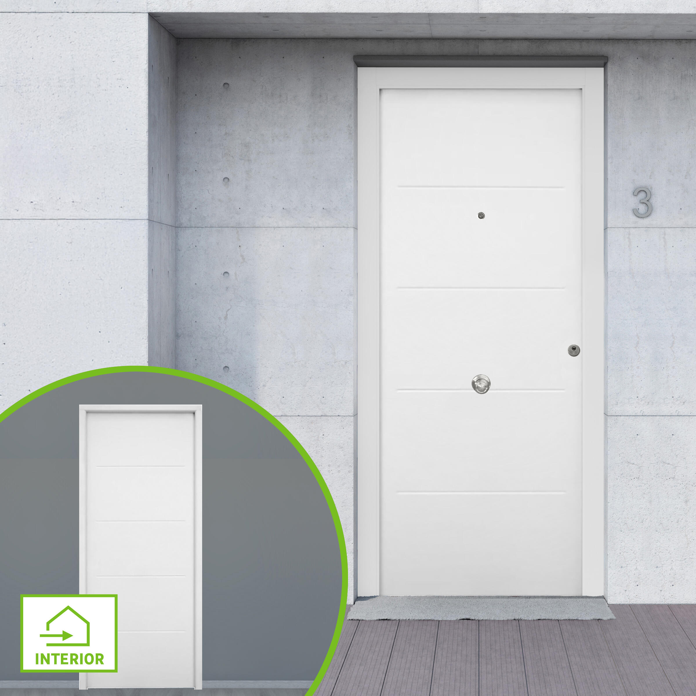 Puerta de entrada metálica serie Saga fresada blanco /interior fresada blanco apertura izquierda 210x90cm - 2