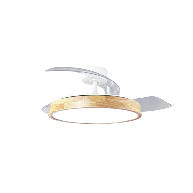 Ventilatore da soffitto Valam bianco, pale retrattili legno,  D.106 cm, 4500 lumen CCT dimerabile INSPIRE