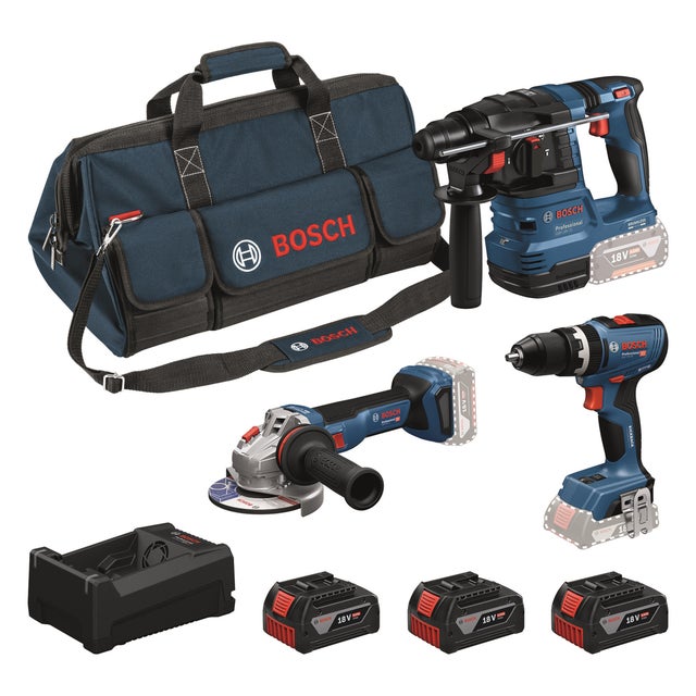 PACK 18V TALADRO + AMOLADORA + MARTILLO SDS BOSCH