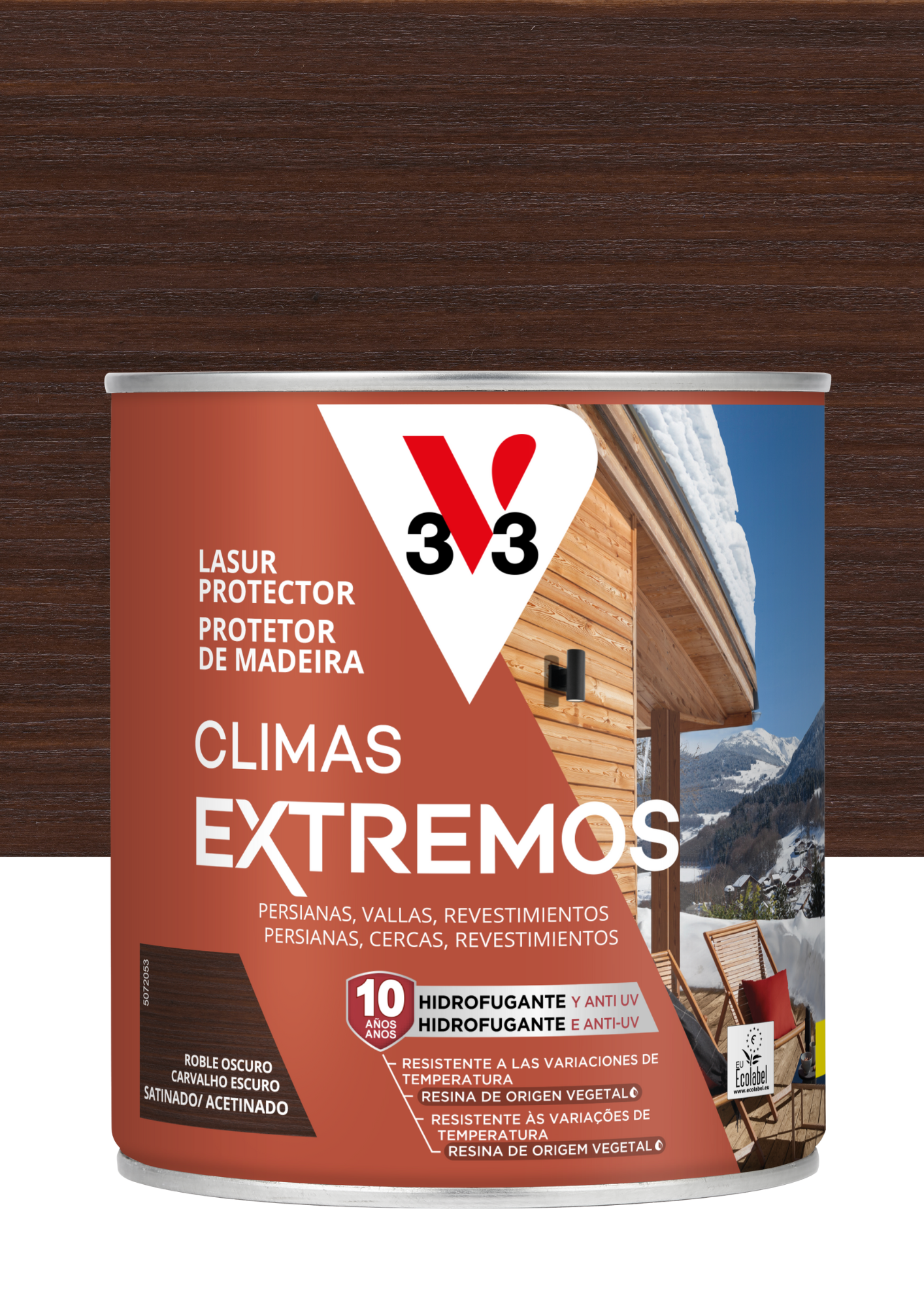 Protector madera exterior color roble oscuro para caseta de jardín, puerta, persiana, valla v33 satinado 750 ml base agua