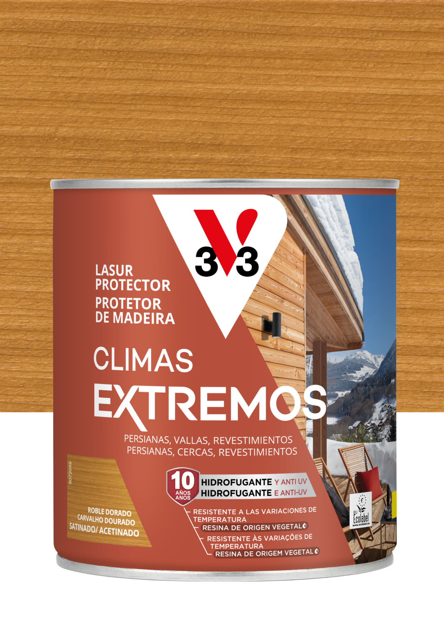Protector madera exterior color roble dorado para caseta de jardín, puerta, persiana, valla v33 satinado 2.5l base agua
