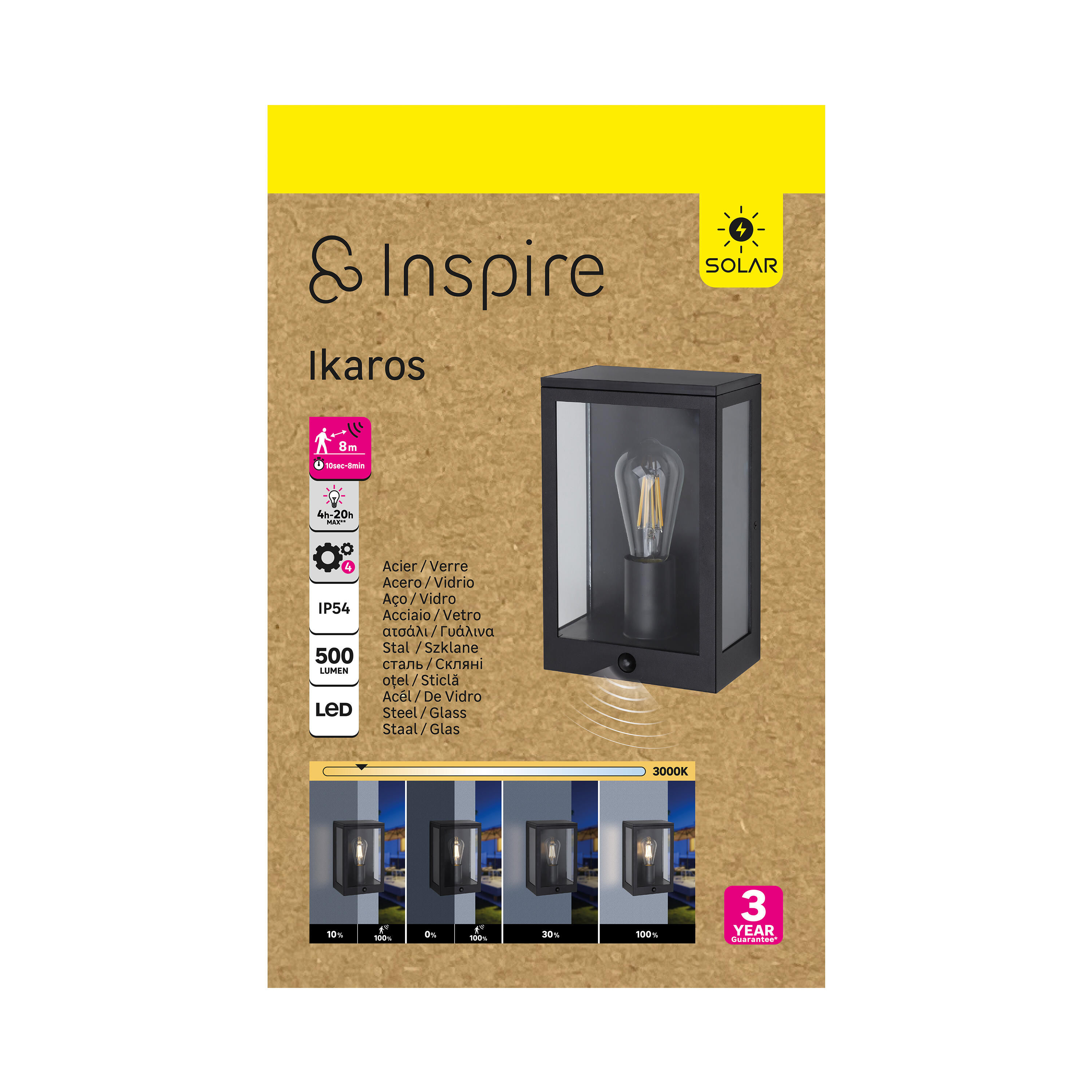 Applique solaire à détection Ikaros, 500 lumens, blanc chaud, noir INSPIRE - 4