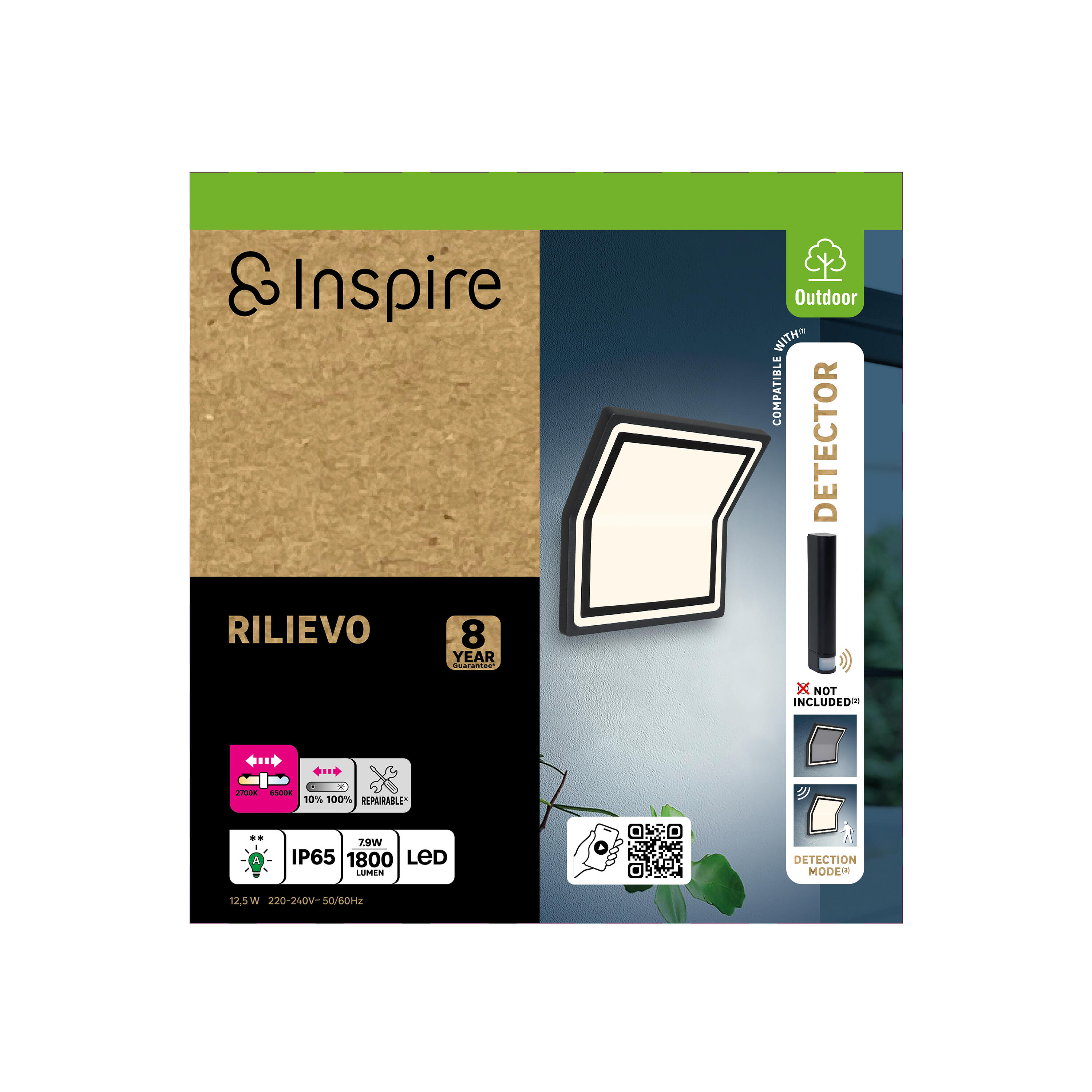 Applique extérieure Led Rilievo 1800 Lumens variation blancs / intensité INSPIRE - 12