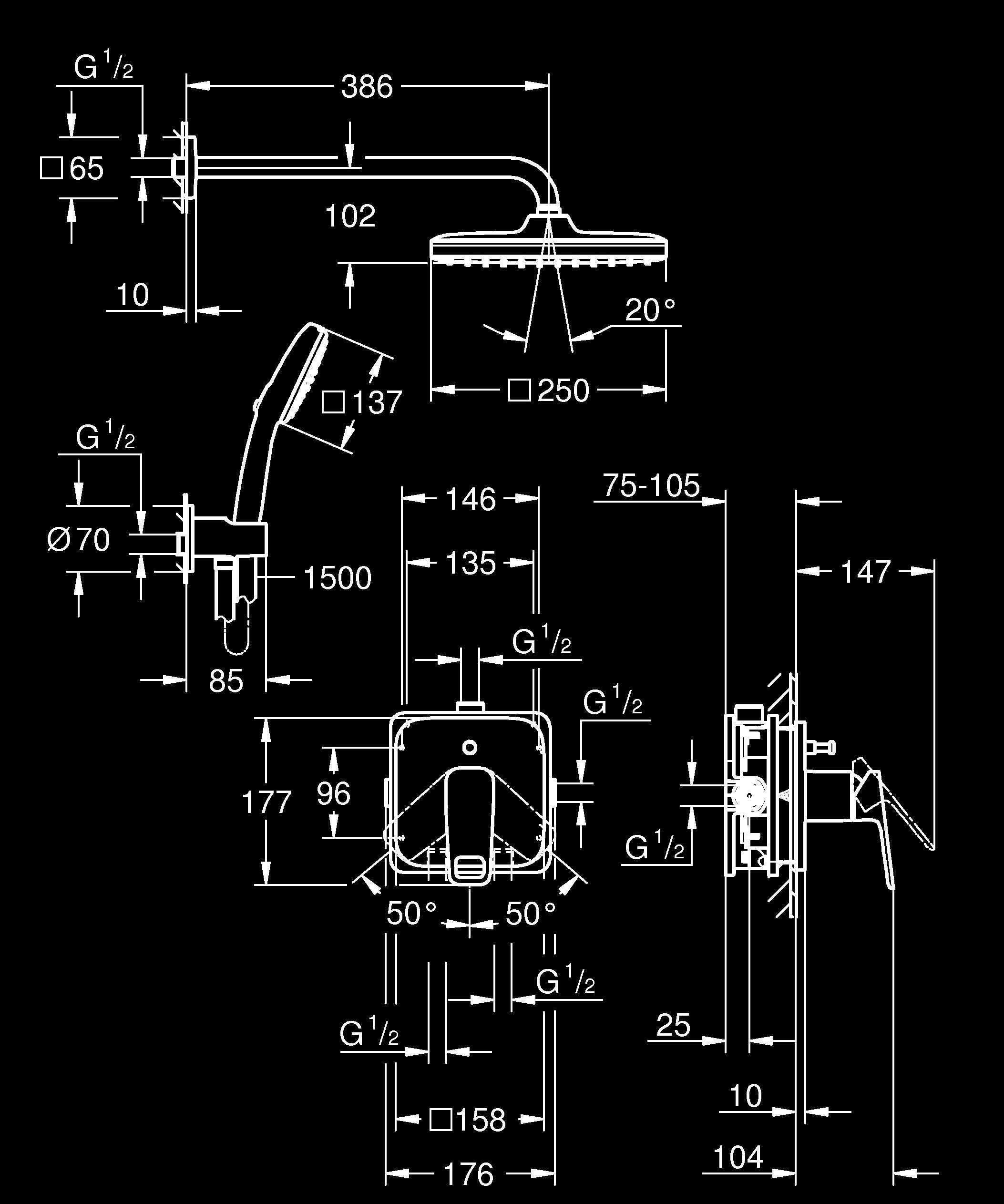 Colonne de douche encastrée mitigeur mécanique chrome Pulse  GROHE - 8