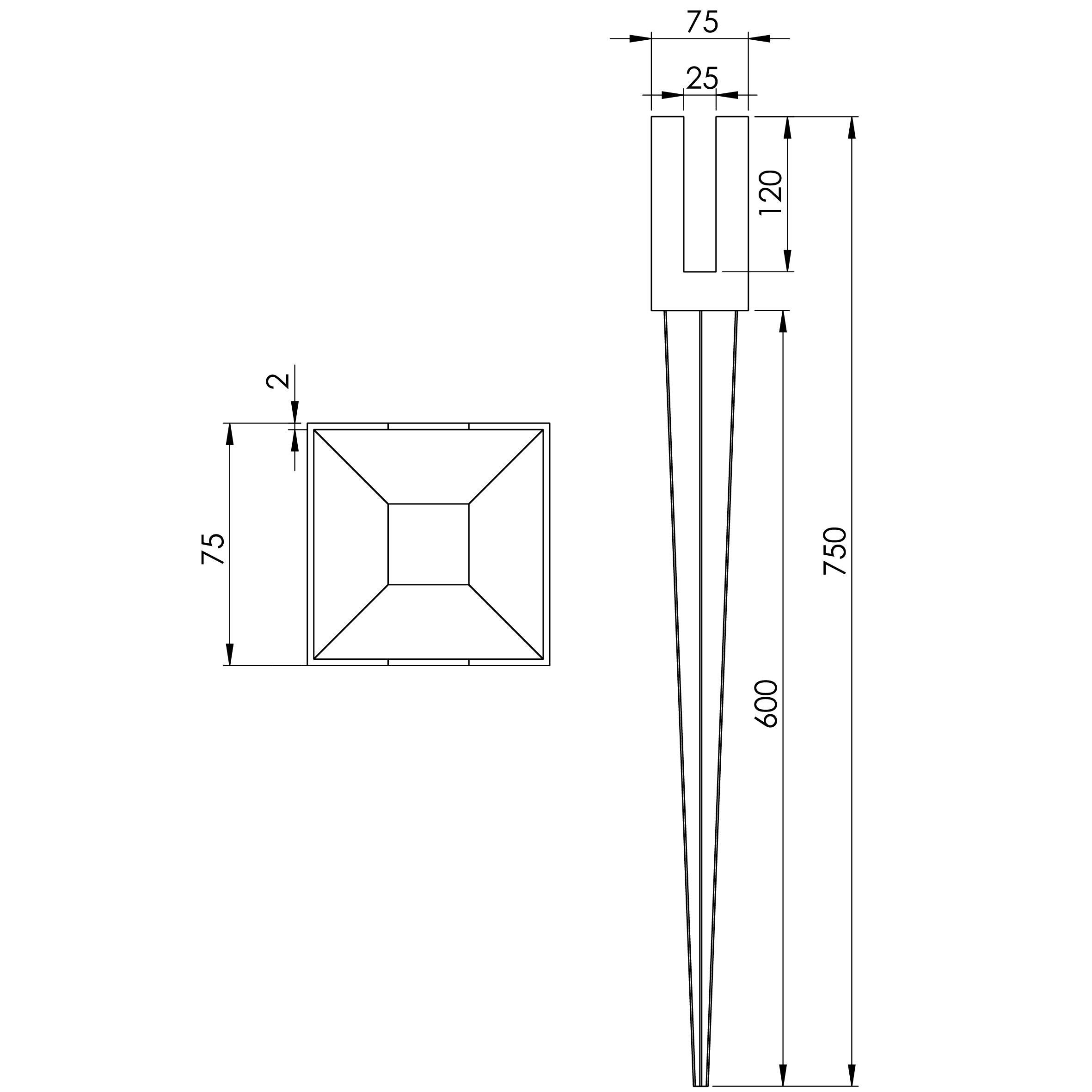 Support à enfoncer acier galvanisé gris, CERLAND, H.75 cm x section 70 x 70 mm - 2