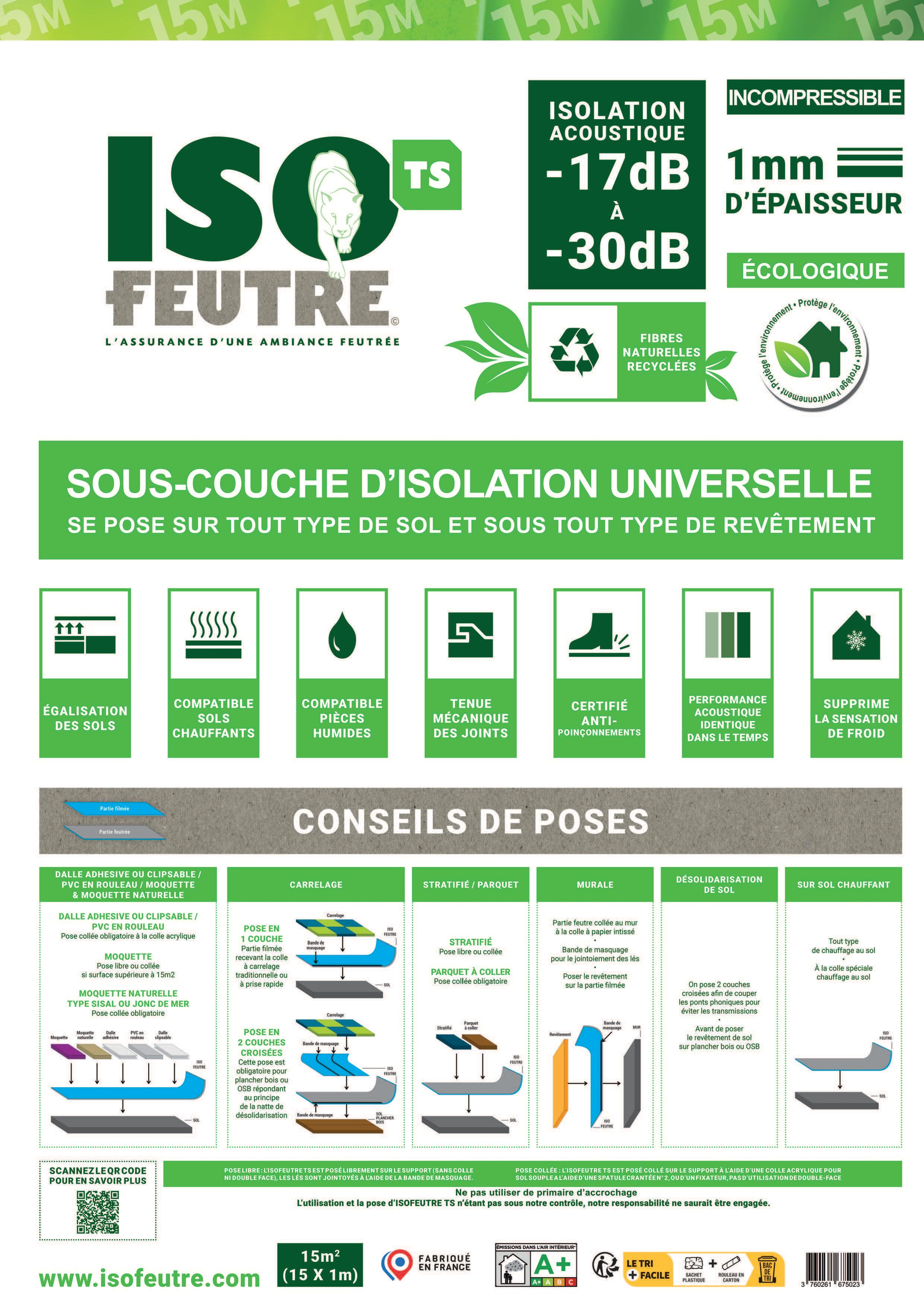 Sous-couche sol, Isofeutre universelle (tous supports) Ep.1 mm, 15 m² - 5
