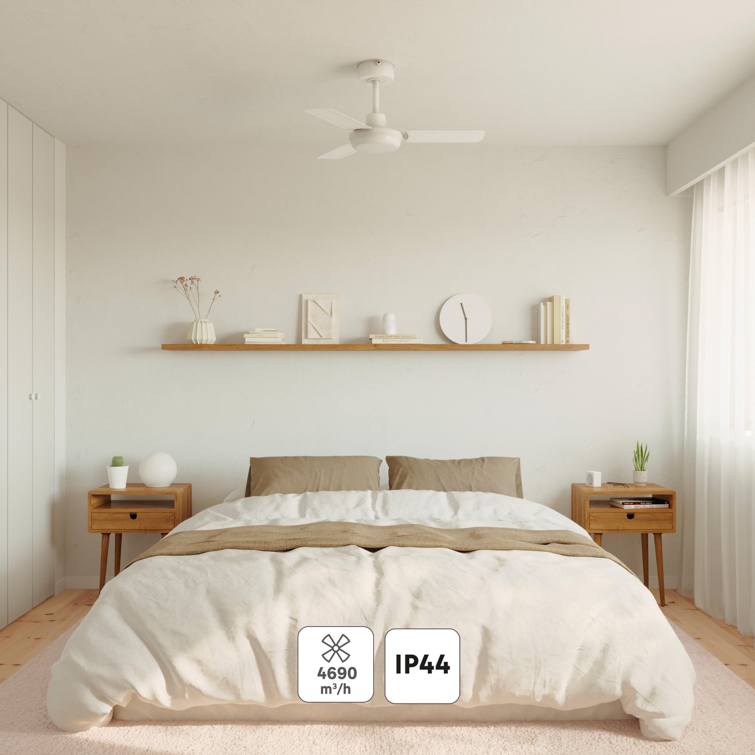Ventilateur de plafond sans lumière silencieux, Acores S, IP44, 91 cm, blanc - 2
