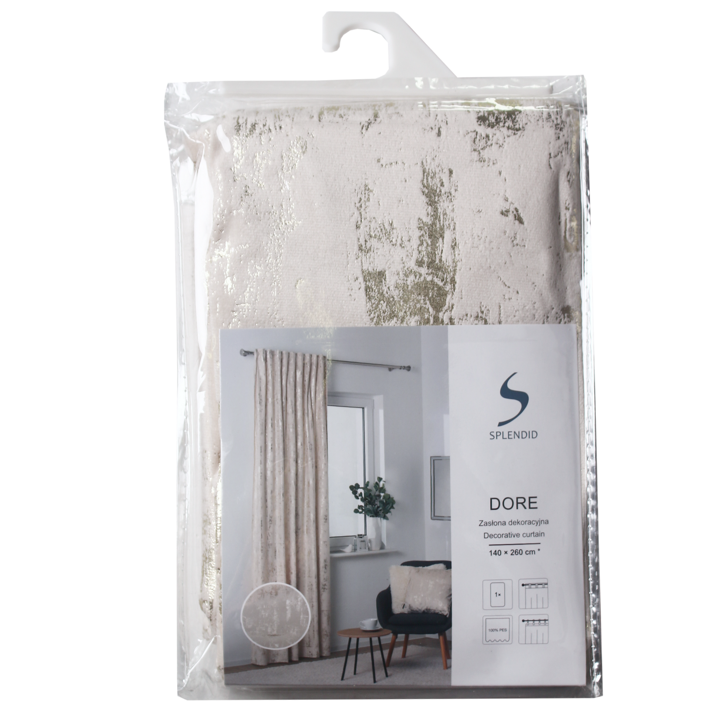 Zasłona Dore ecru-złota 140 x 260 cm na taśmie - 5