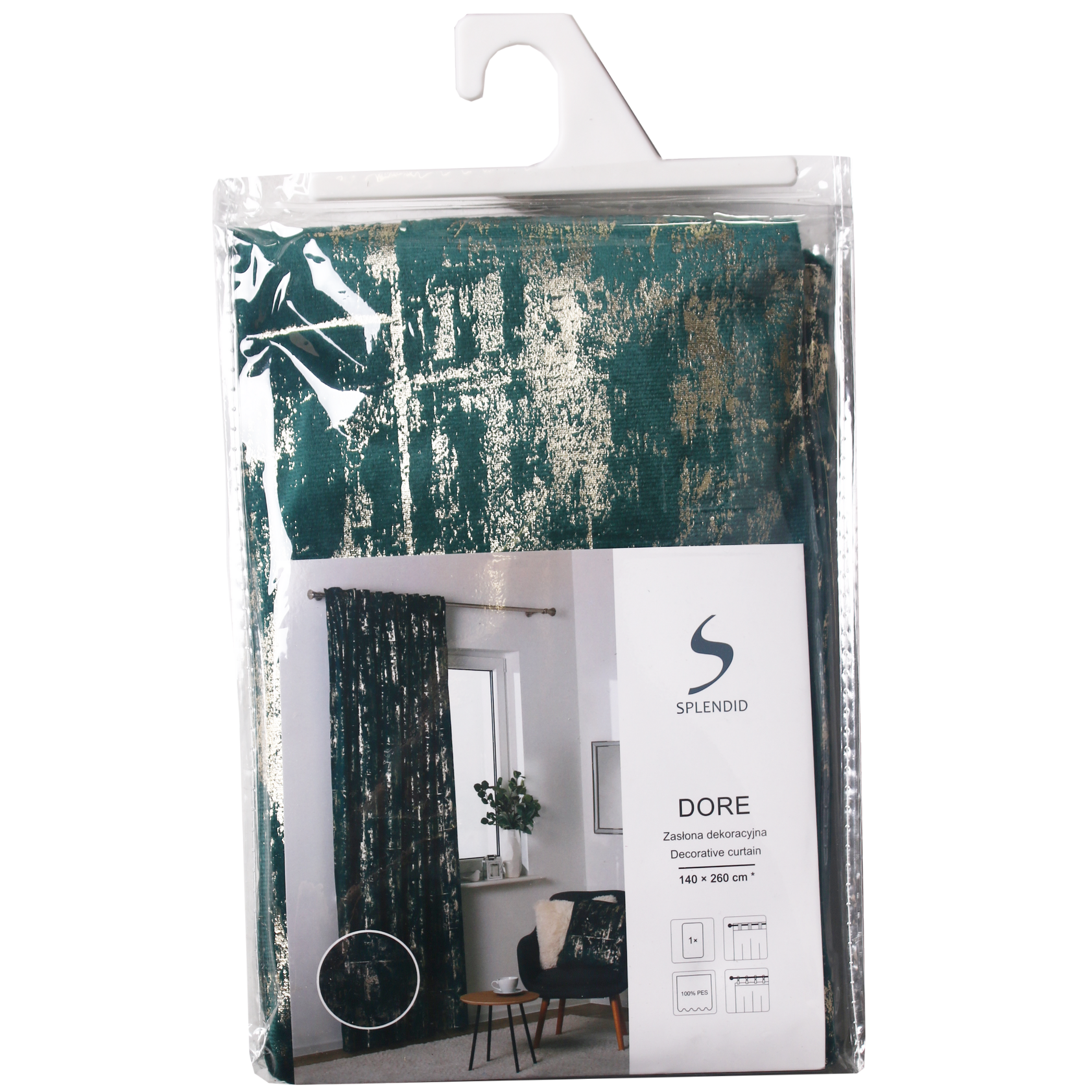 Zasłona Dore zielono-złota 140 x 260 cm na taśmie - 5