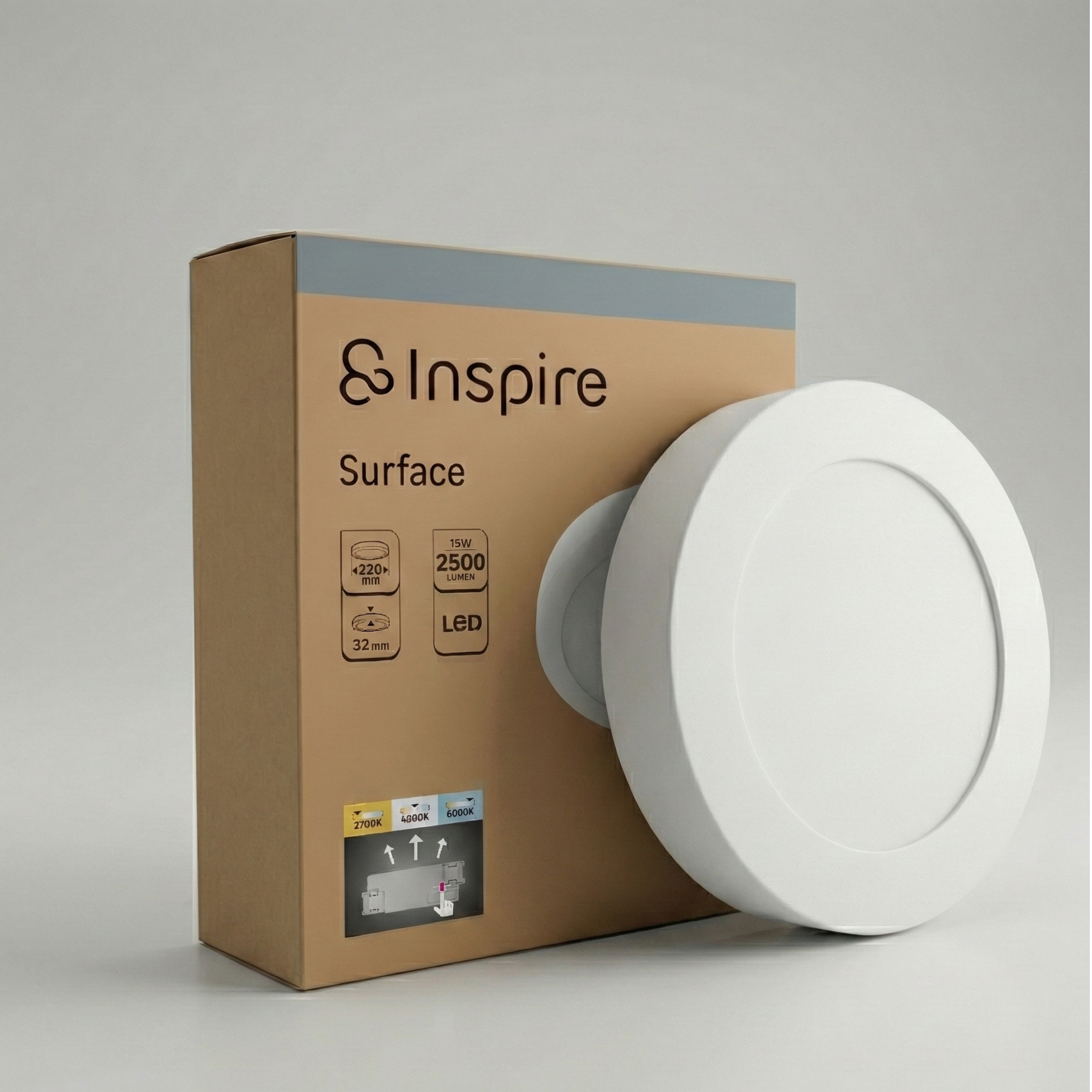 Plafón LED redondo blanco INSPIRE Surface L 2500 lm CCT 2700K-6000K ø22.5 cm IP20 - 8